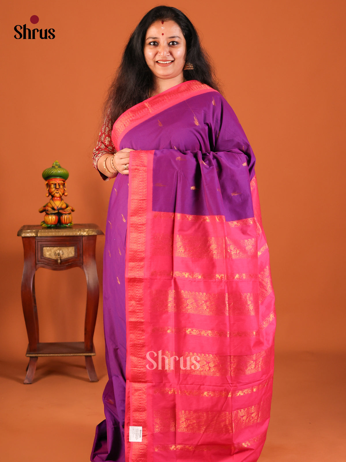 Violet with Pink - Kalyani Cotton Saree - Shop on Shrus.com