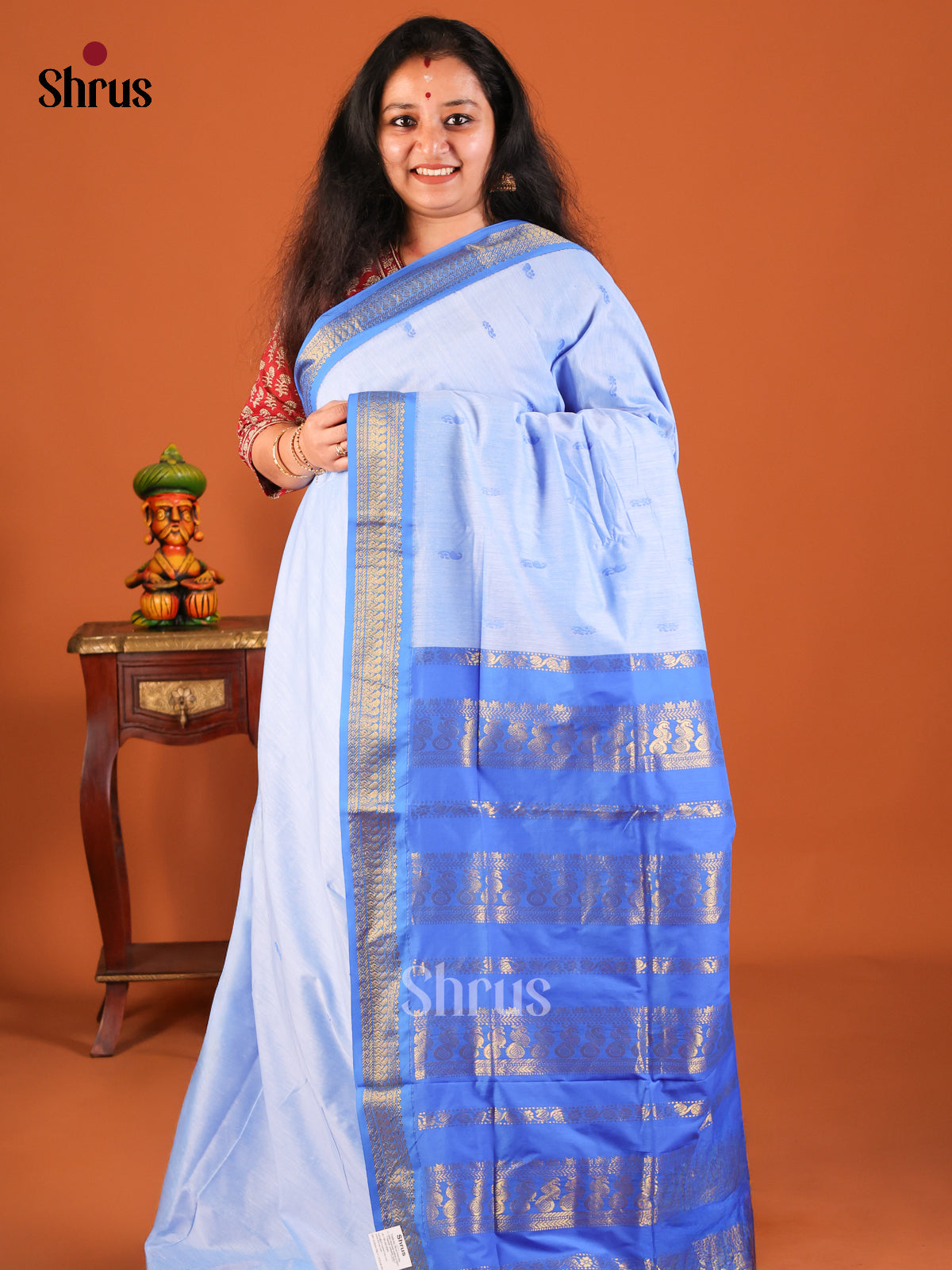 Lite Blue with Blue - Kalyani Cotton Saree - Shop on Shrus.com