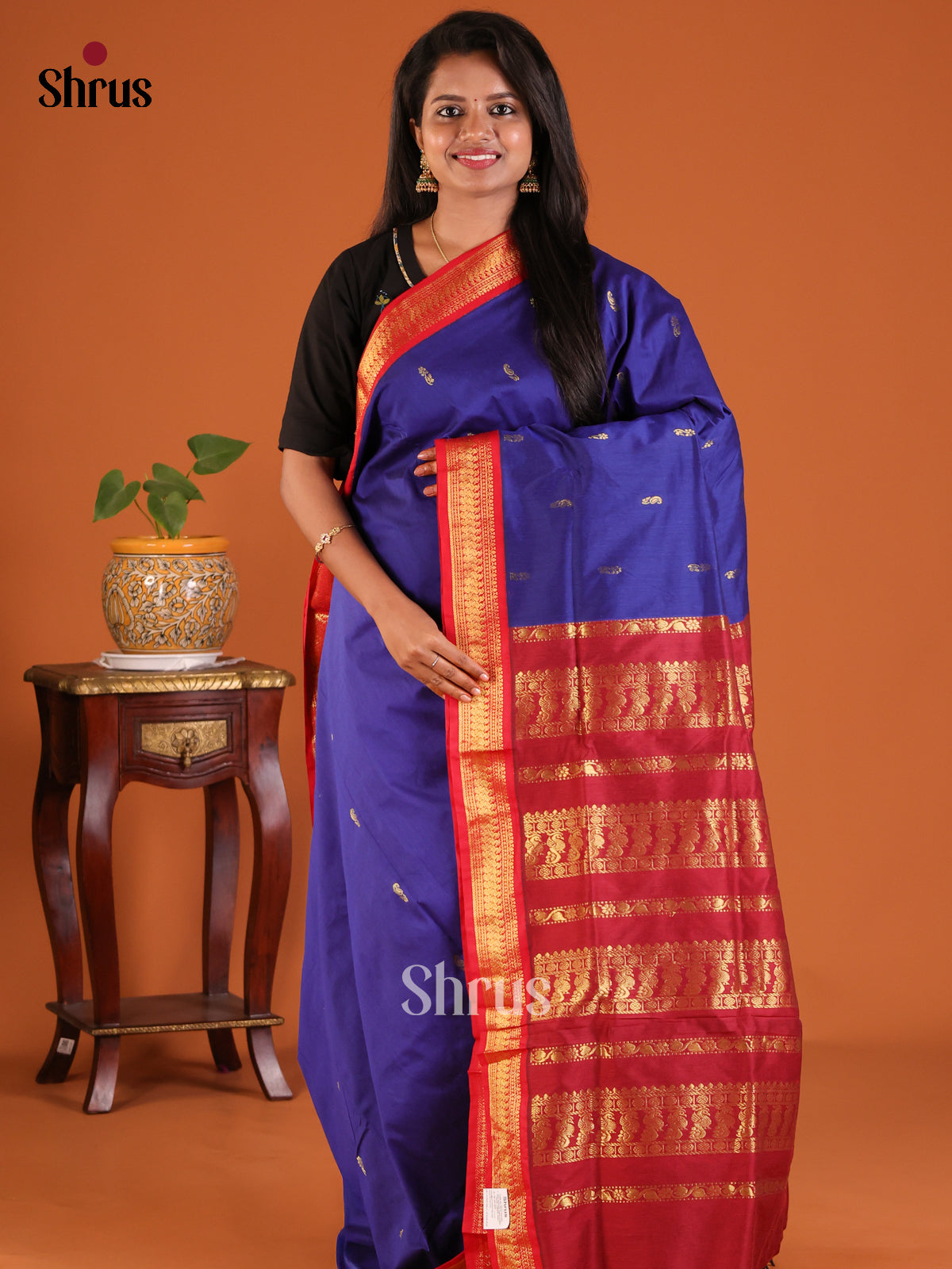 Blue & Maroon - Kalyani Cotton Saree - Shop on Shrus.com