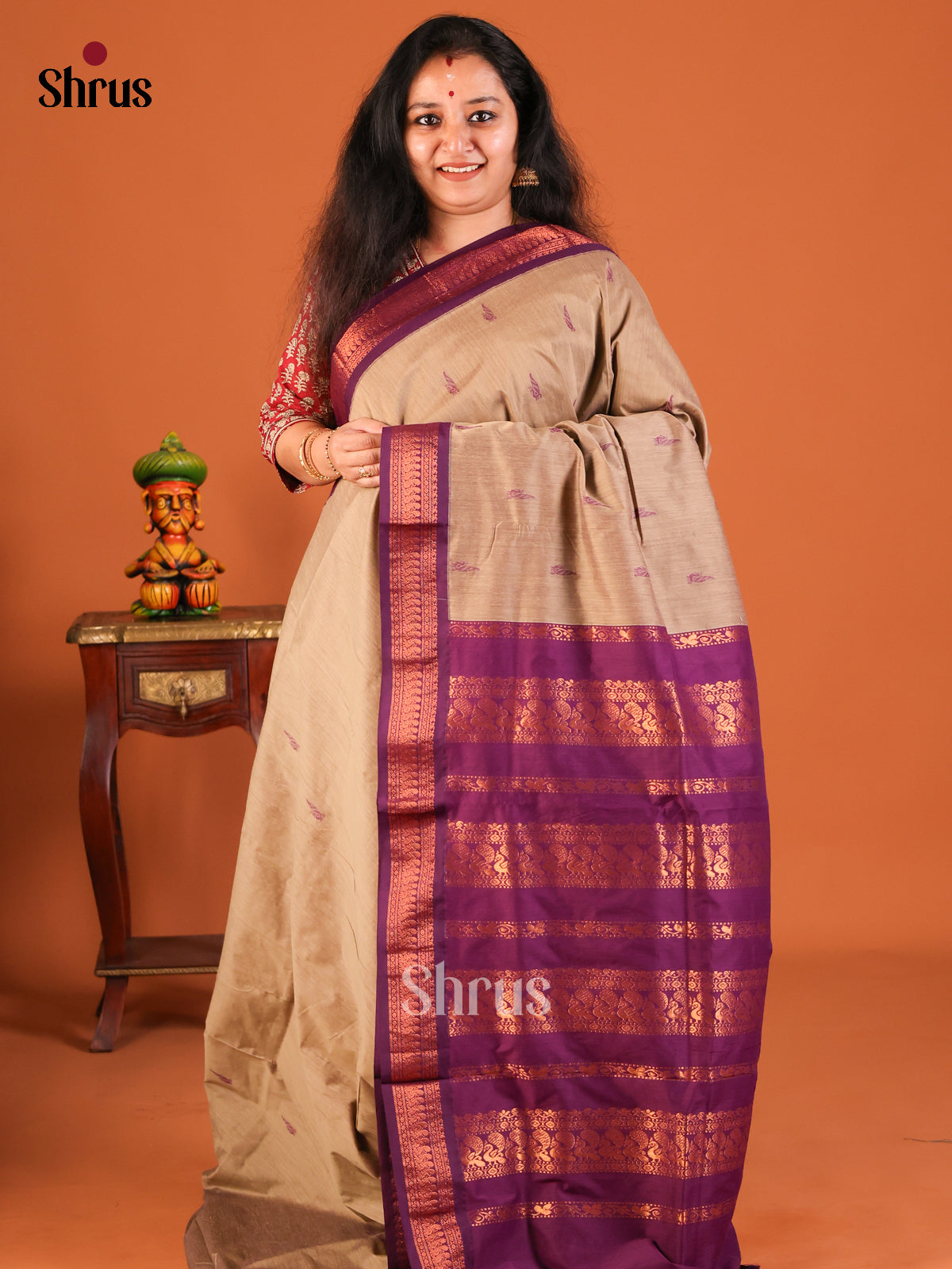 Grey with Purple - Kalyani Cotton Saree - Shop on Shrus.com