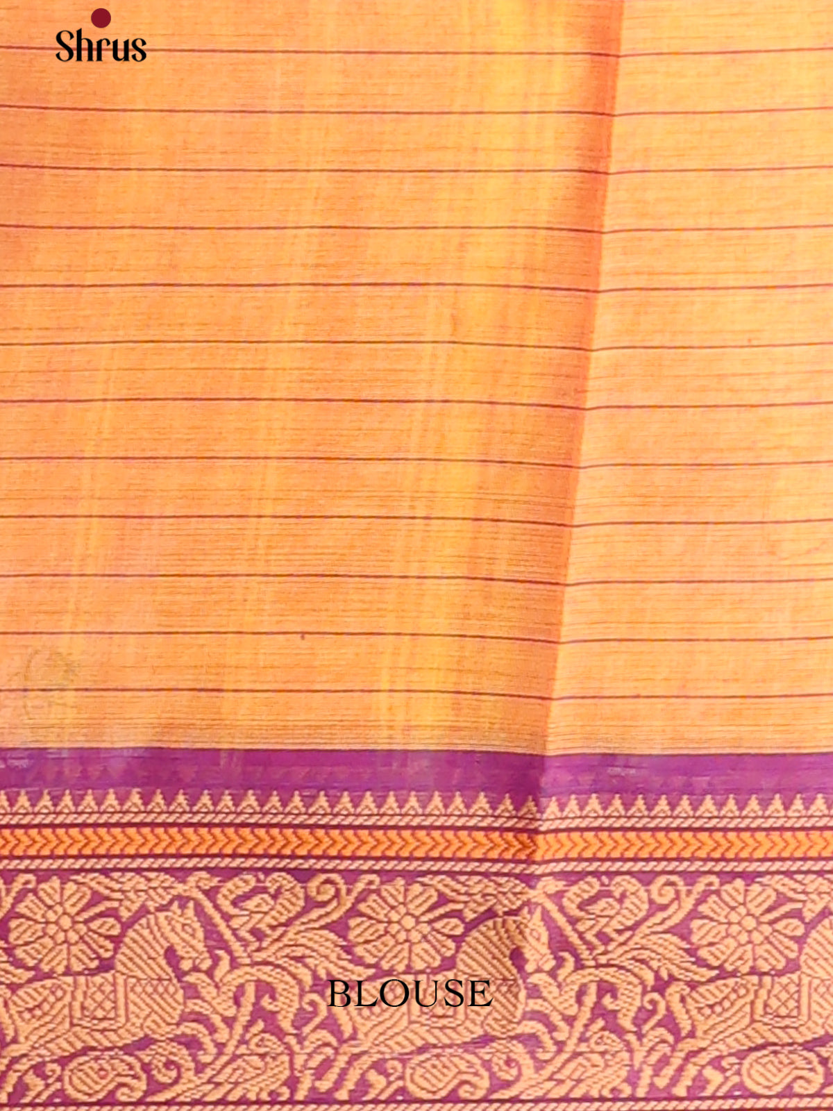 Radiant Lite Orange Checked Chettinad Cotton Saree with Buttas & Purple Woven Border - Shop on Shrus.com