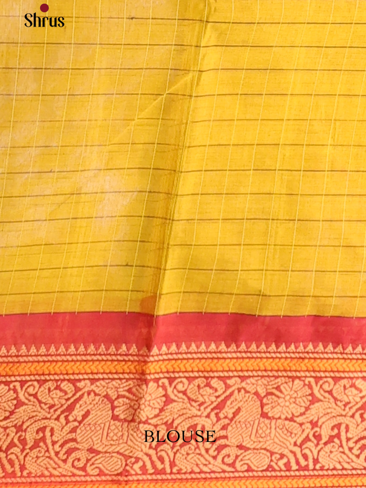 Graceful Mustard Checked Chettinad Cotton Saree with Buttas & Red Woven Border - Shop on Shrus.com