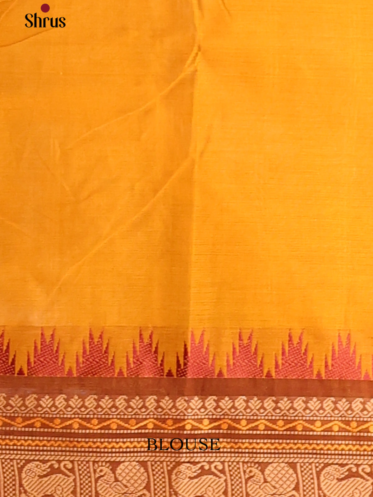 Bright Mustard Chettinad Cotton Saree with Contrast Brown Zari Border - Shop on Shrus.com