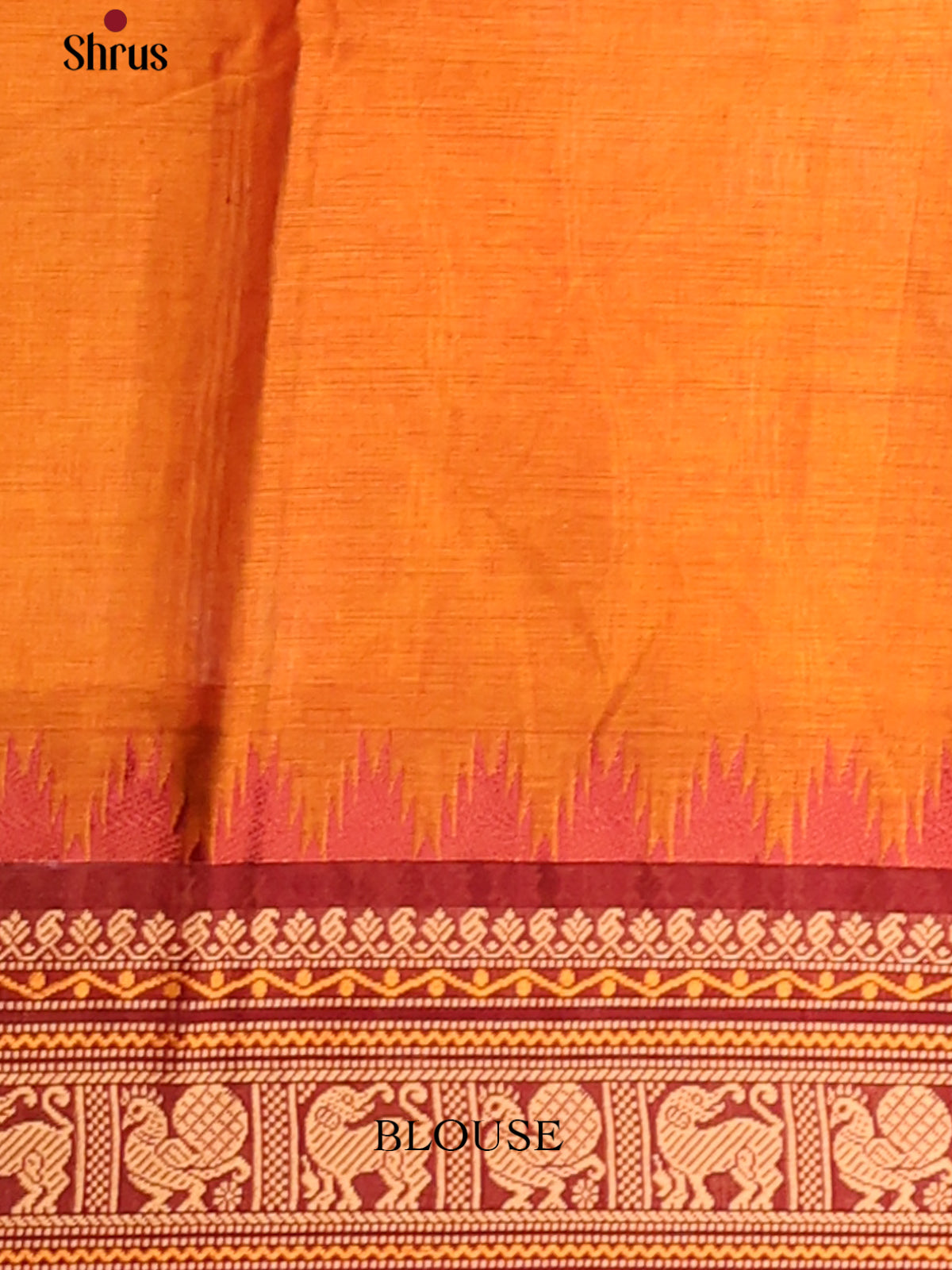 Pretty Orange Chettinad Cotton Saree with Maroon Zari Border & Self Pallu - Shop on Shrus.com