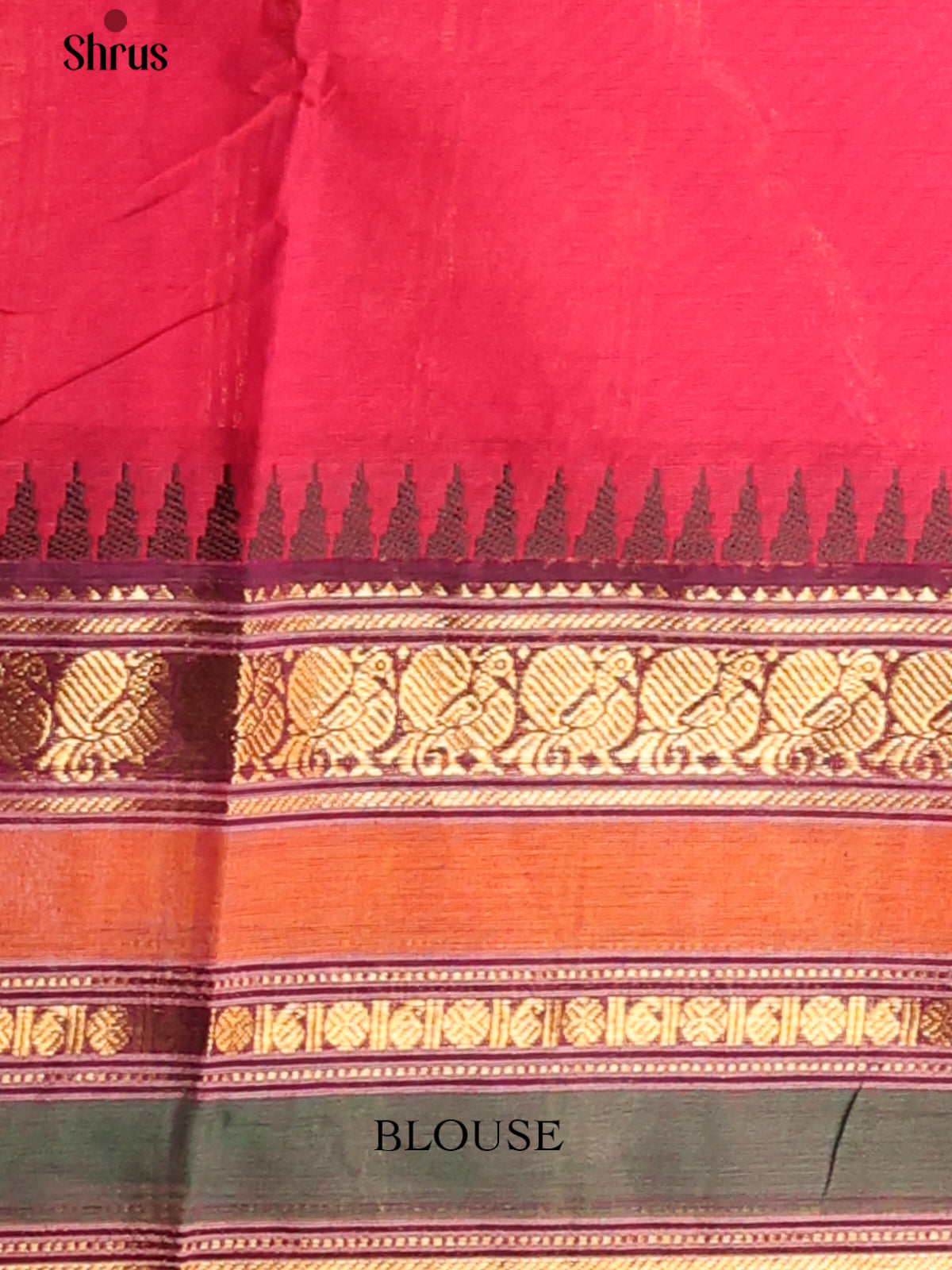 Ruby Red Chettinad Cotton Saree With Brown Zari Border & Self Pallu - Shop on Shrus.com