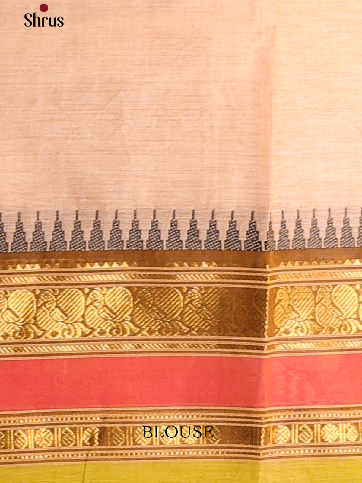 Cream Chettinad Cotton Saree with Mehendhi Green Zari Border - Shop on Shrus.com