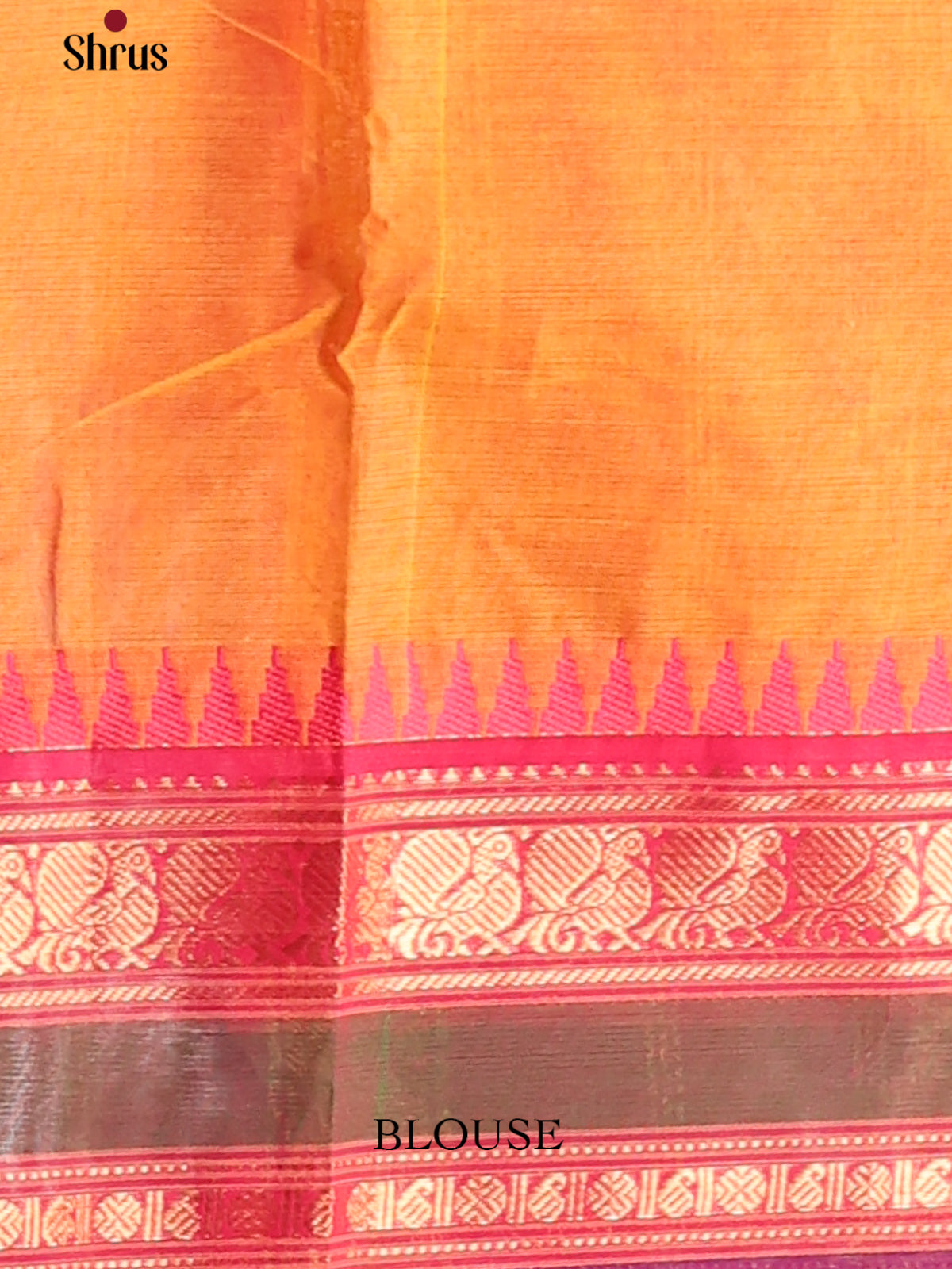 Vibrant Orange Chettinad Cotton Saree with Pink Zari Border & Self Pallu - Shop on Shrus.com