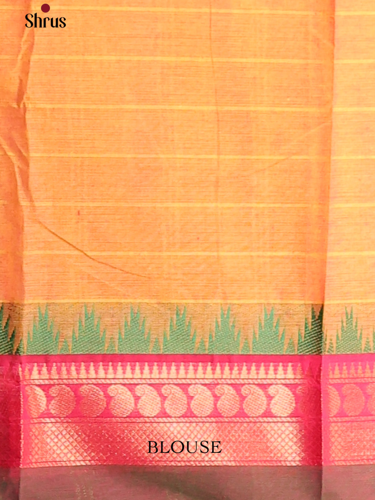 Lite Orange Chettinad Cotton Saree with Pink Zari Border & Striped Body - Shop on Shrus.com