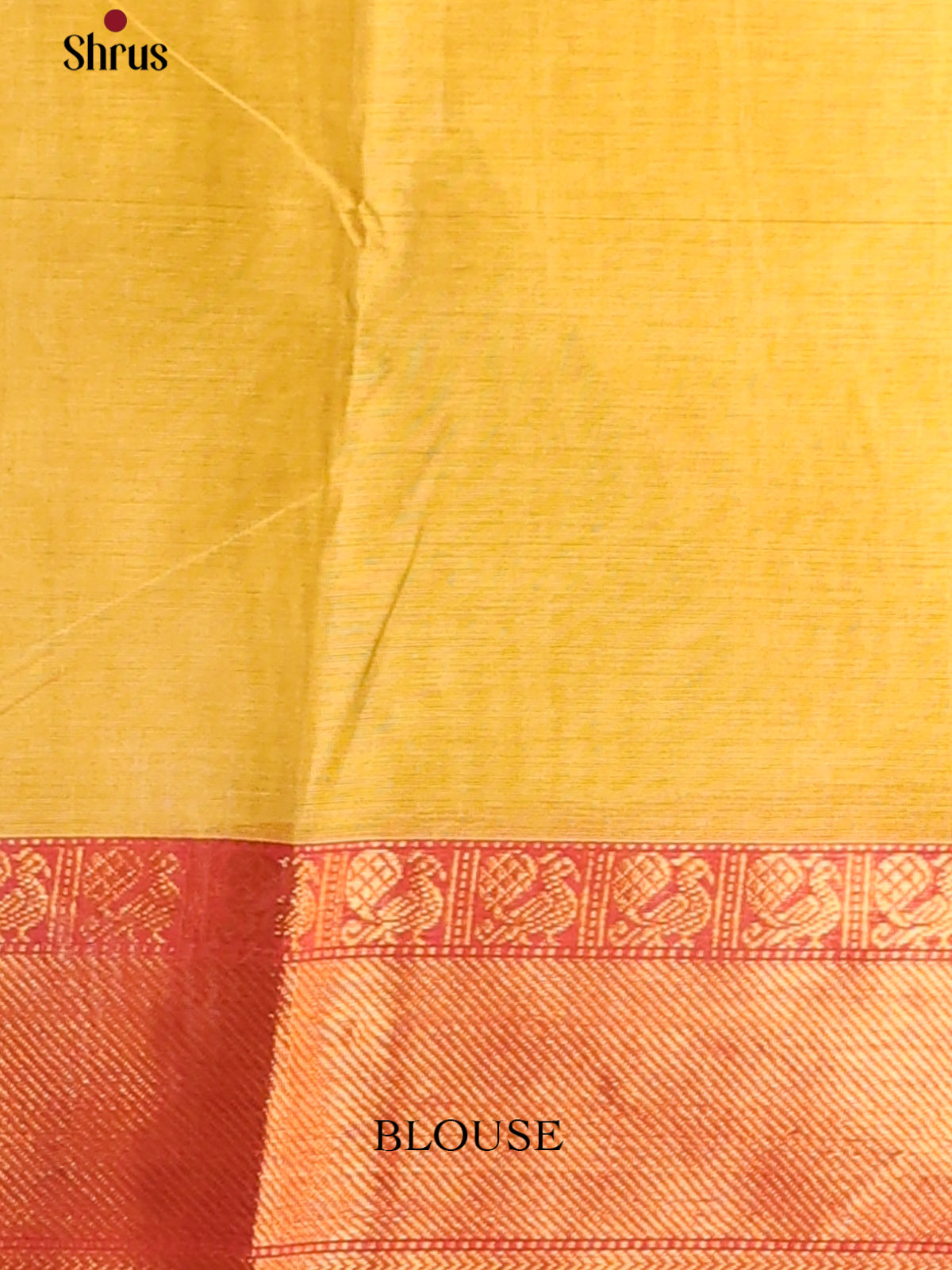 Bright Yellow Chettinad Cotton Saree with Plain Body & Red Zari Border - Shop on Shrus.com