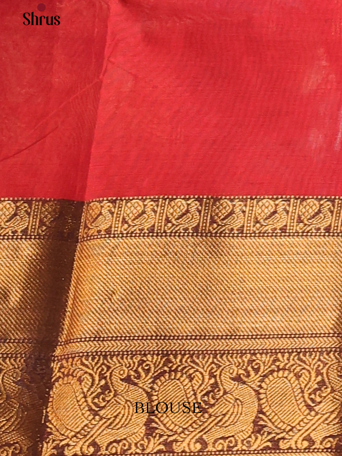 Ruby Red Chettinad Cotton Saree with Brown Zari Border - Shop on Shrus.com