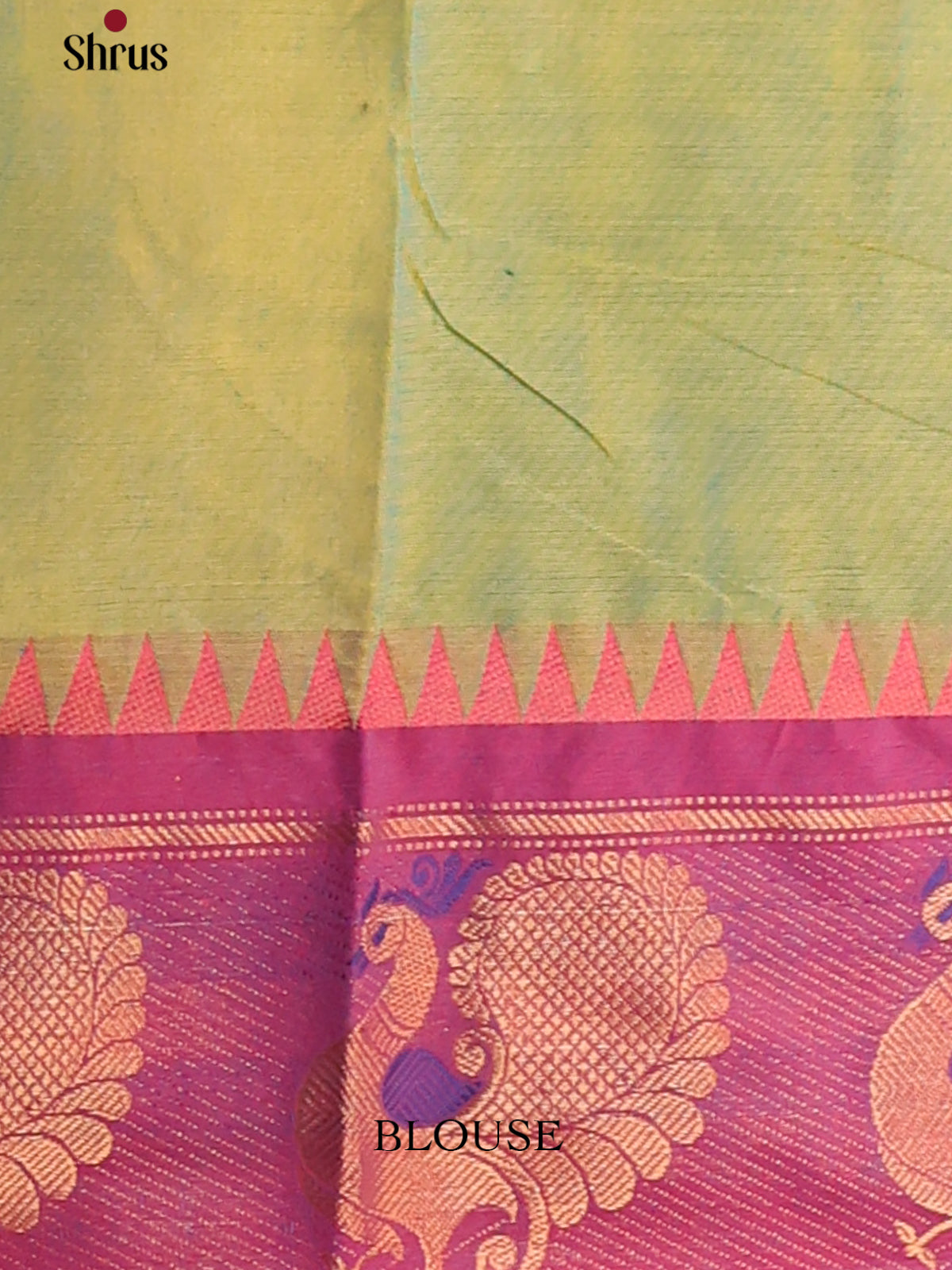 Pista Green Chettinad Cotton Saree with Purple Zari Border With Peacock Motifs - Shop on Shrus.com