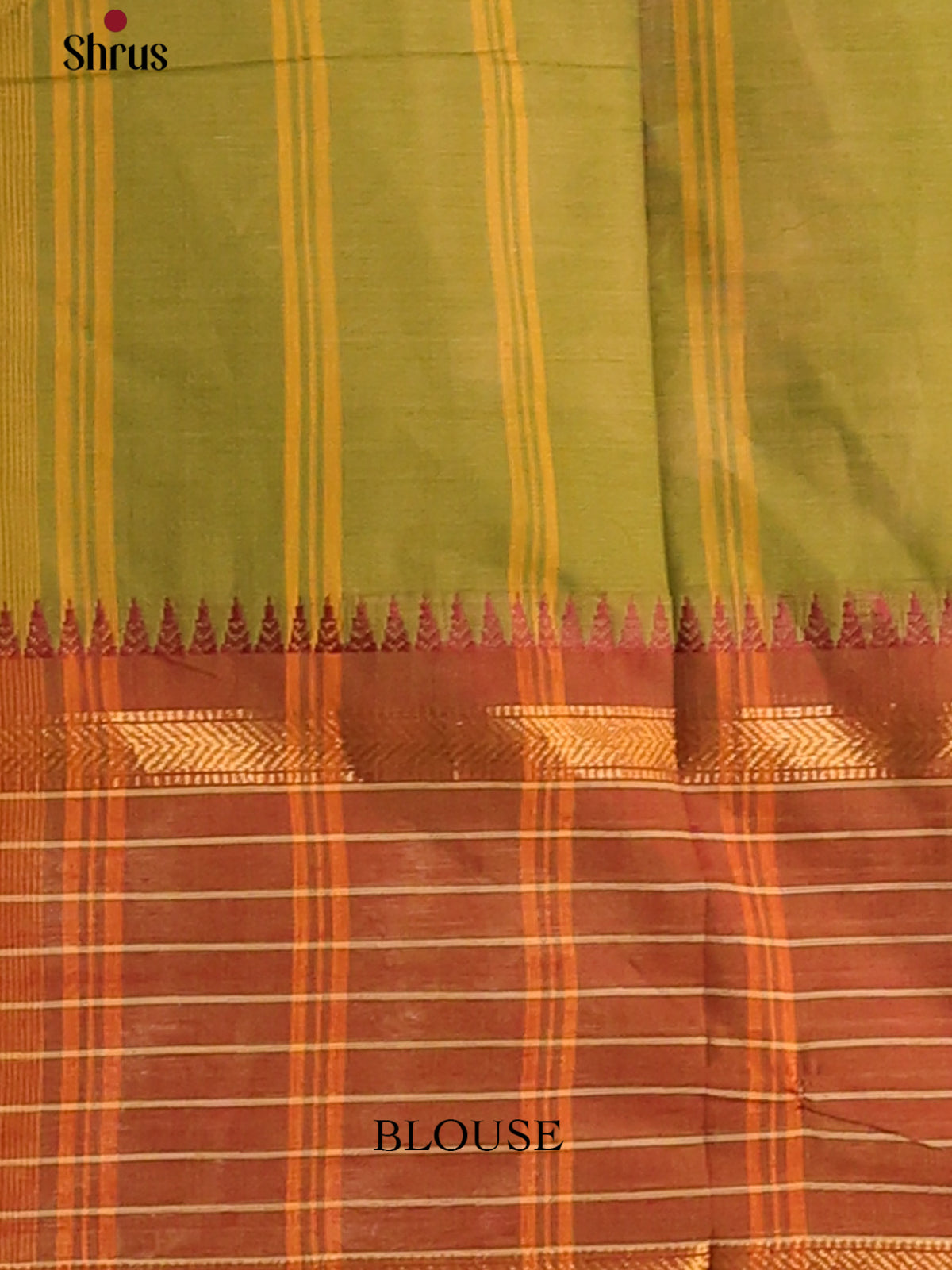 Mehandi Green Chettinad Cotton Saree with Brown Zari Border - Shop on Shrus.com