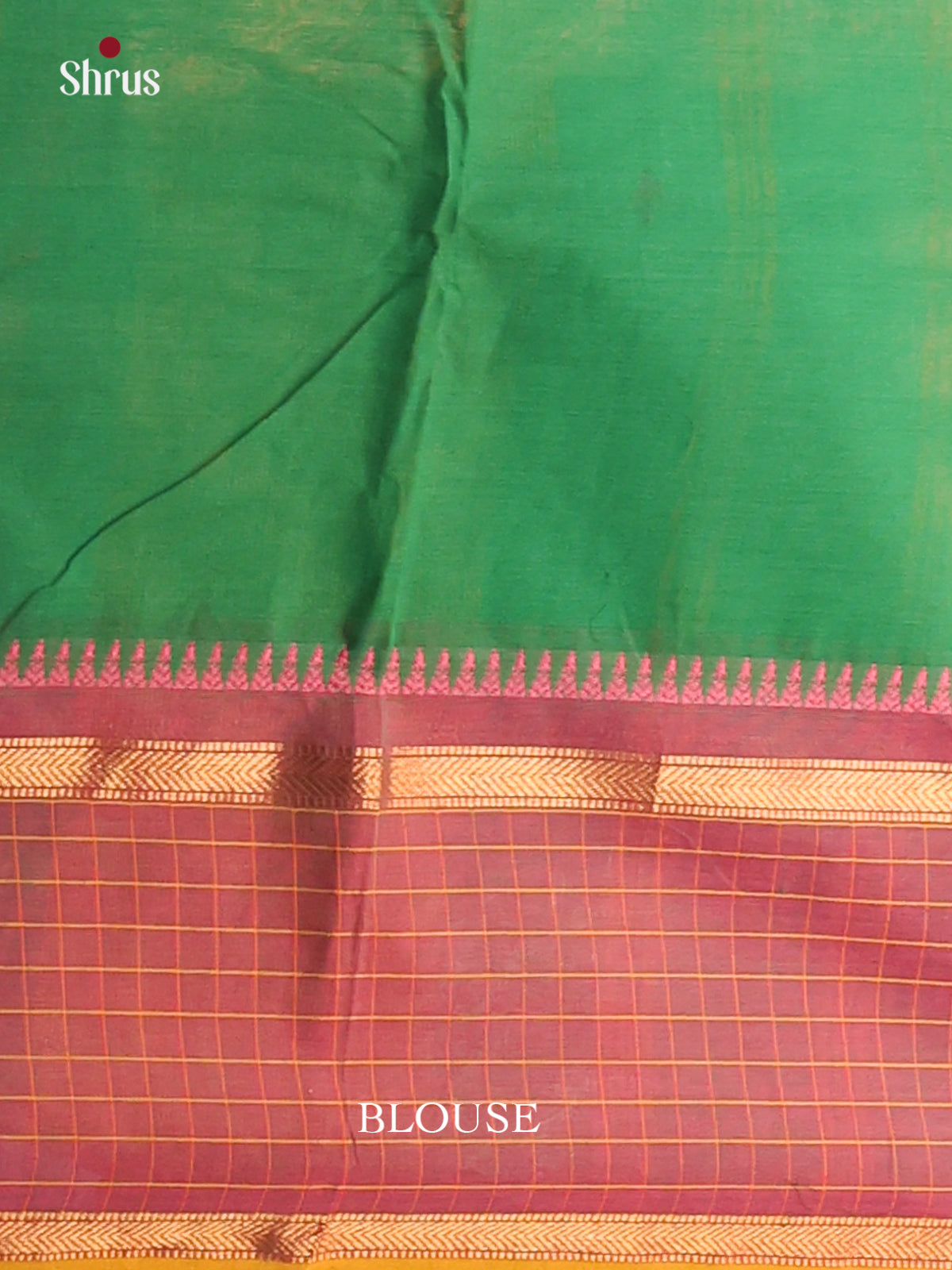 Serene Green Chettinad Cotton Saree with Maroon Zari Woven Border With Checks Pattern - Shop on Shrus.com