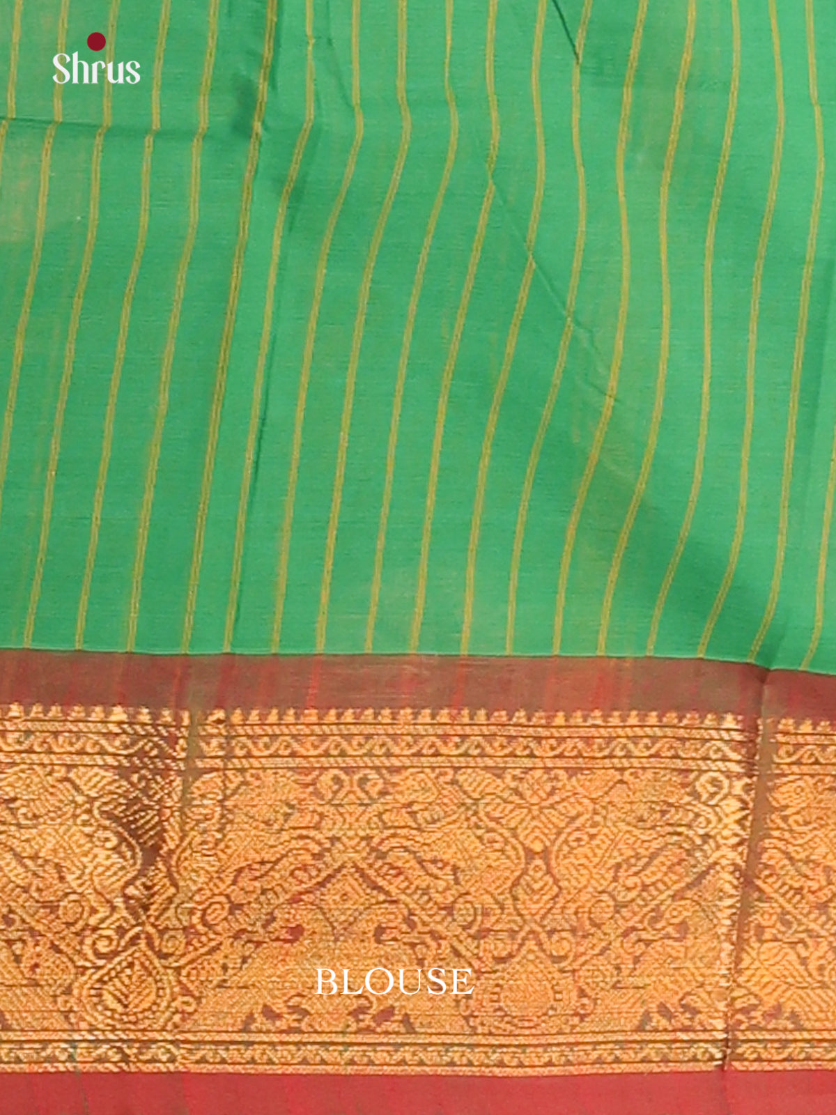 Pretty Green Striped Chettinad Cotton Saree with Thread Buttas & Maroon Zari Border - Shop on Shrus.com