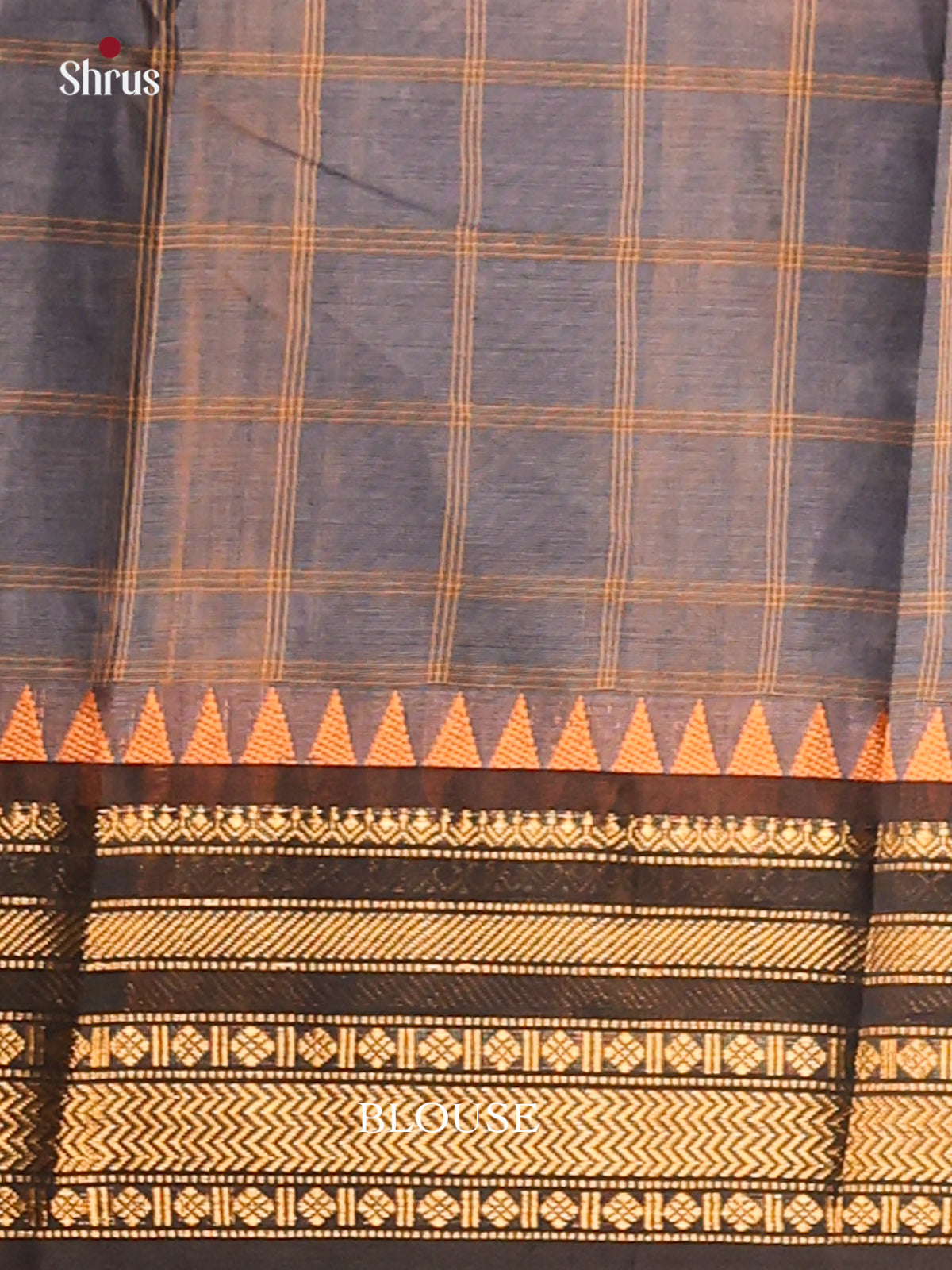 Exquisite Pure Chettinad Cotton Sarees with Grey Checks & Black Zari Border - Shop on Shrus.com