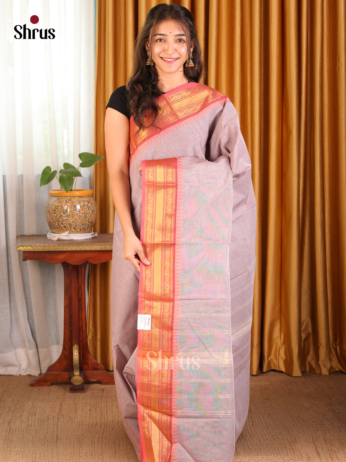 Mild Lavender & Orangish Pink - Chettinad Cotton Saree - Shop on Shrus.com