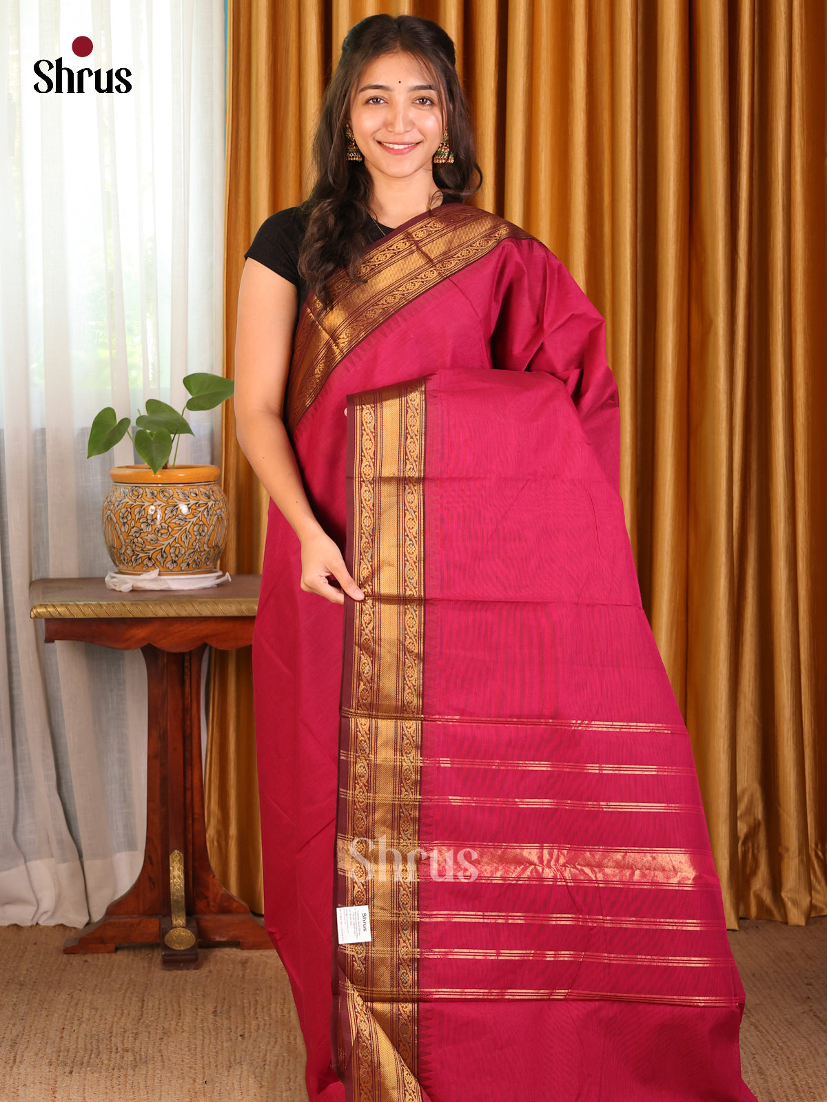 Maroon with Brown - Chettinad Cotton Saree - Shop on Shrus.com