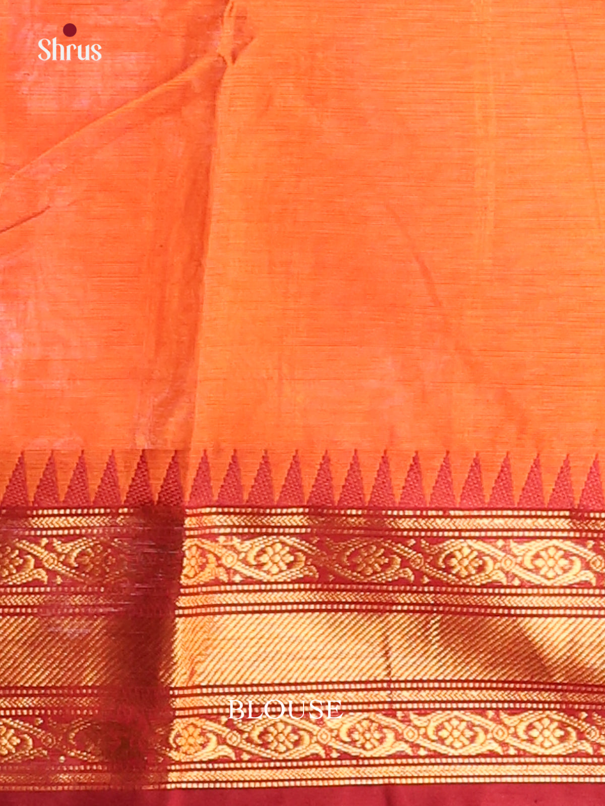 Vibrant Orange Chettinad Cotton Saree with Maroon Zari Woven Border - Shop on Shrus.com