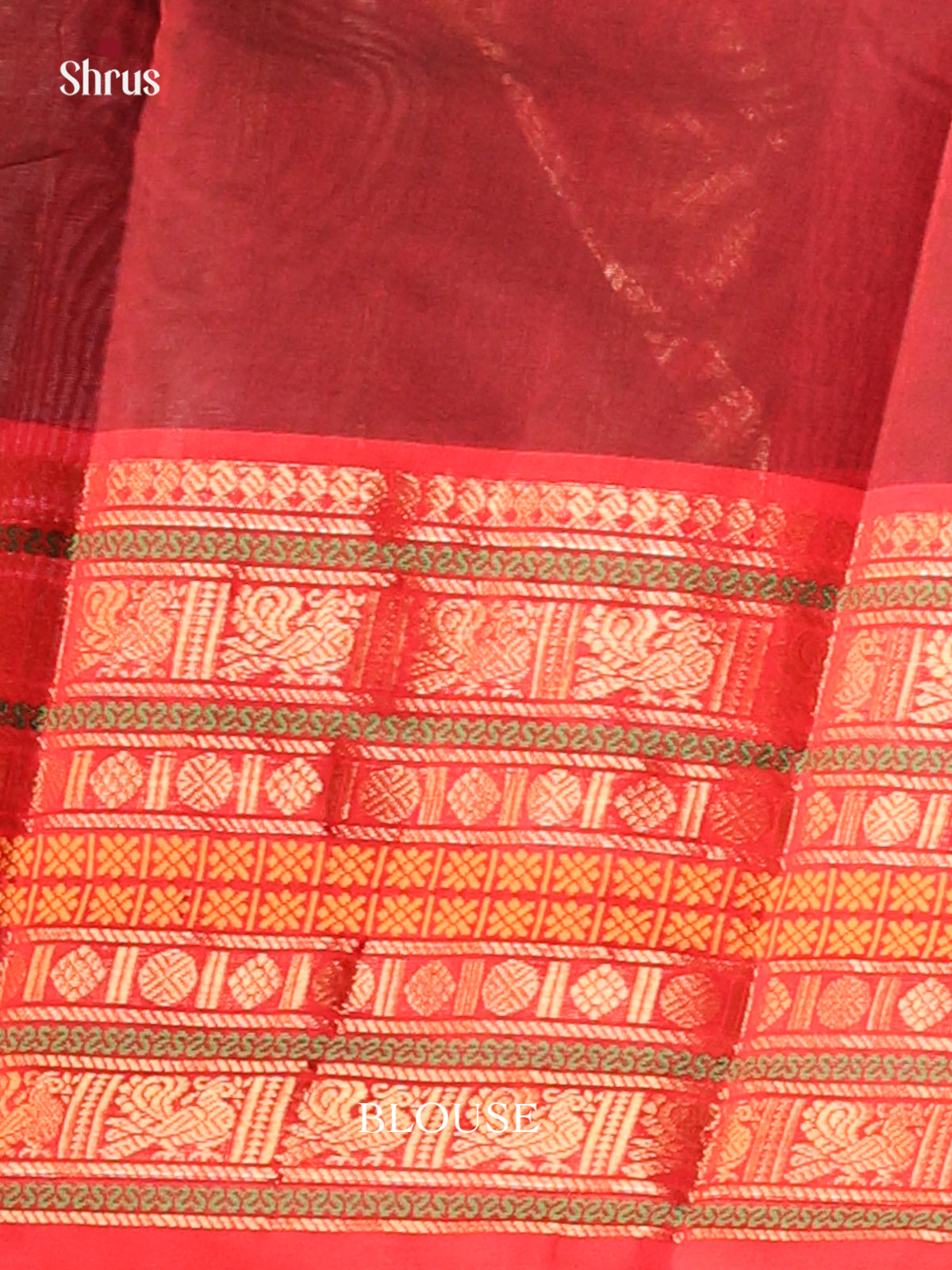 Striking Maroon Chettinad Cotton Saree with Red Zari Border - Shop on Shrus.com