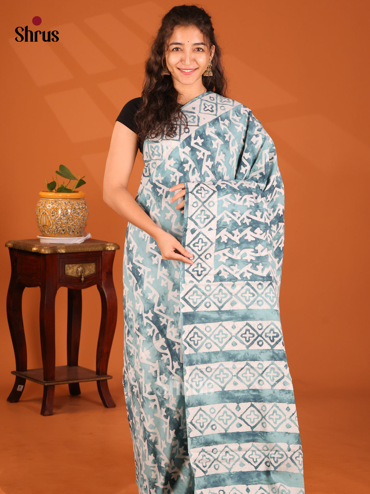 Grey - Jaipur cotton Saree - Shop on Shrus.com