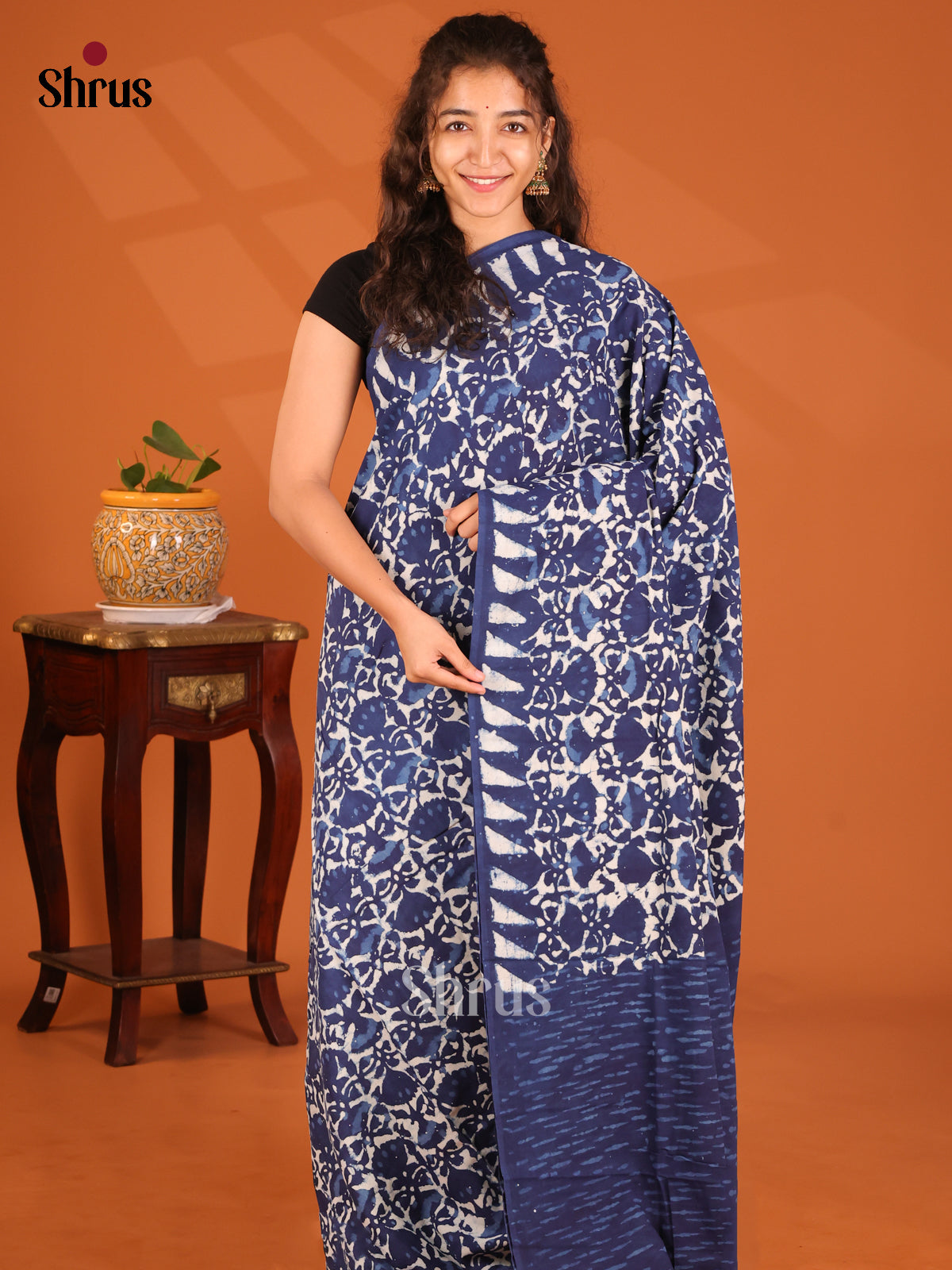 Blue - Jaipur cotton Saree - Shop on Shrus.com