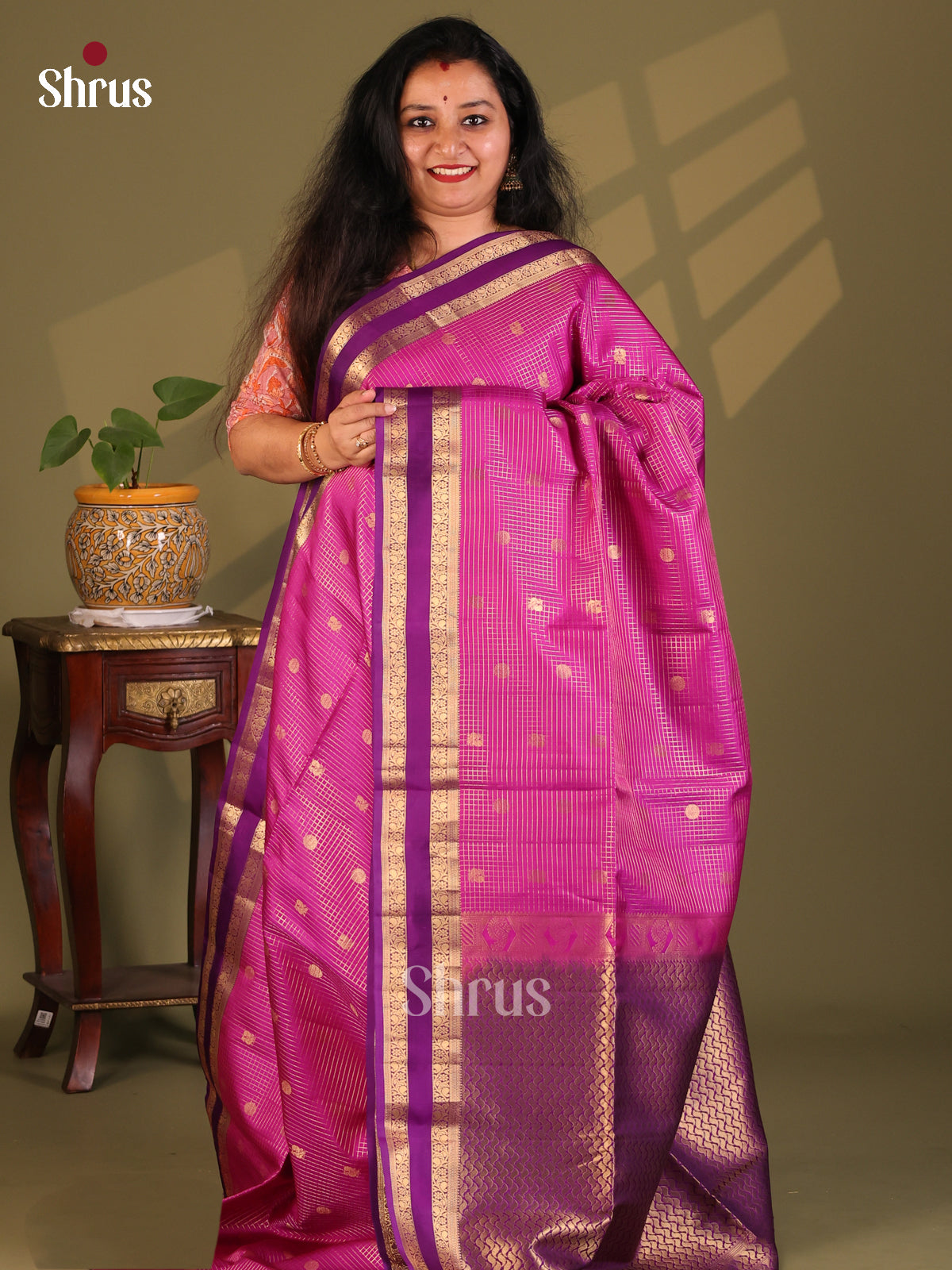 Enchanting Majenta Soft Silk Saree with vaira oosi stripes ,butta & Contrast Rettaipet zari Border - Shop on Shrus.com