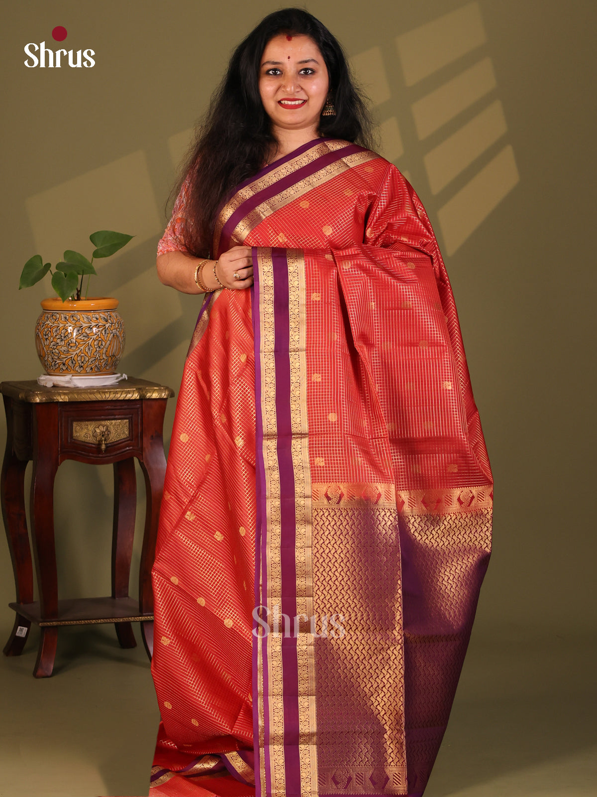Beautiful Red Soft Silk Saree with zari woven vaira oosi stripes , buttas& rettaipet zari border - Shop on Shrus.com