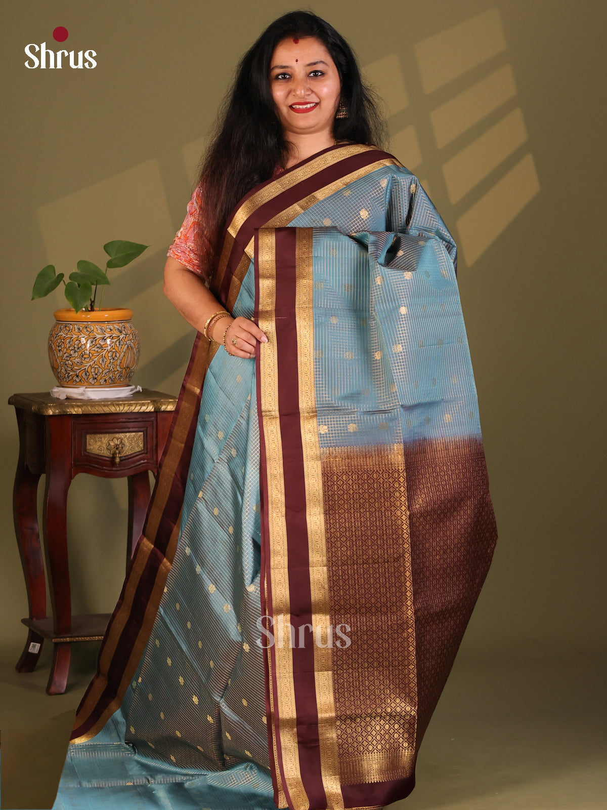 Vibrant Blue Soft Silk Saree with zari vaira oosi checks , rettaipet border - Shop on Shrus.com