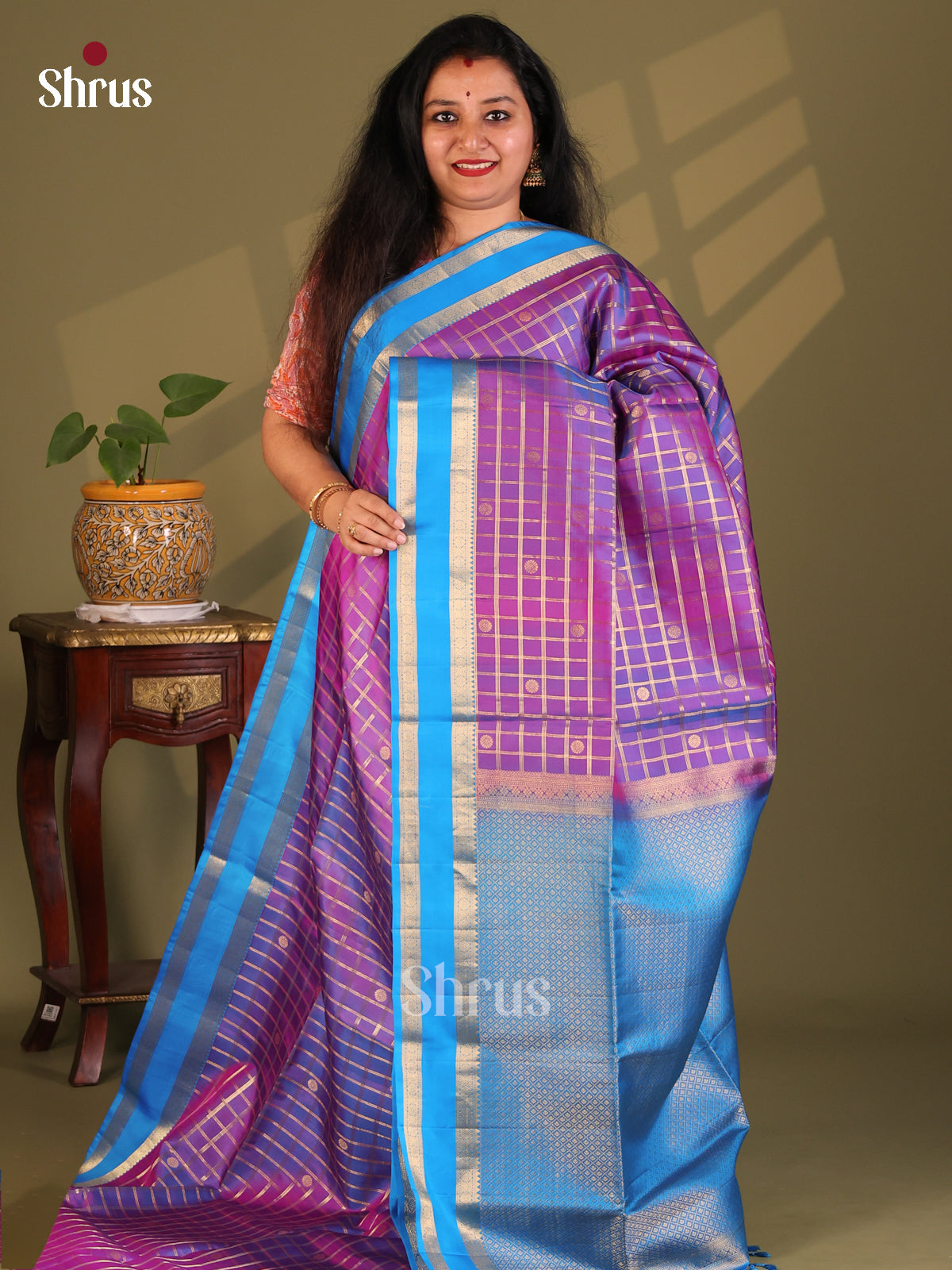Very Pretty Double Shaded Purple Soft Silk Saree zari checks , rettaipet zari border - Shop on Shrus.com