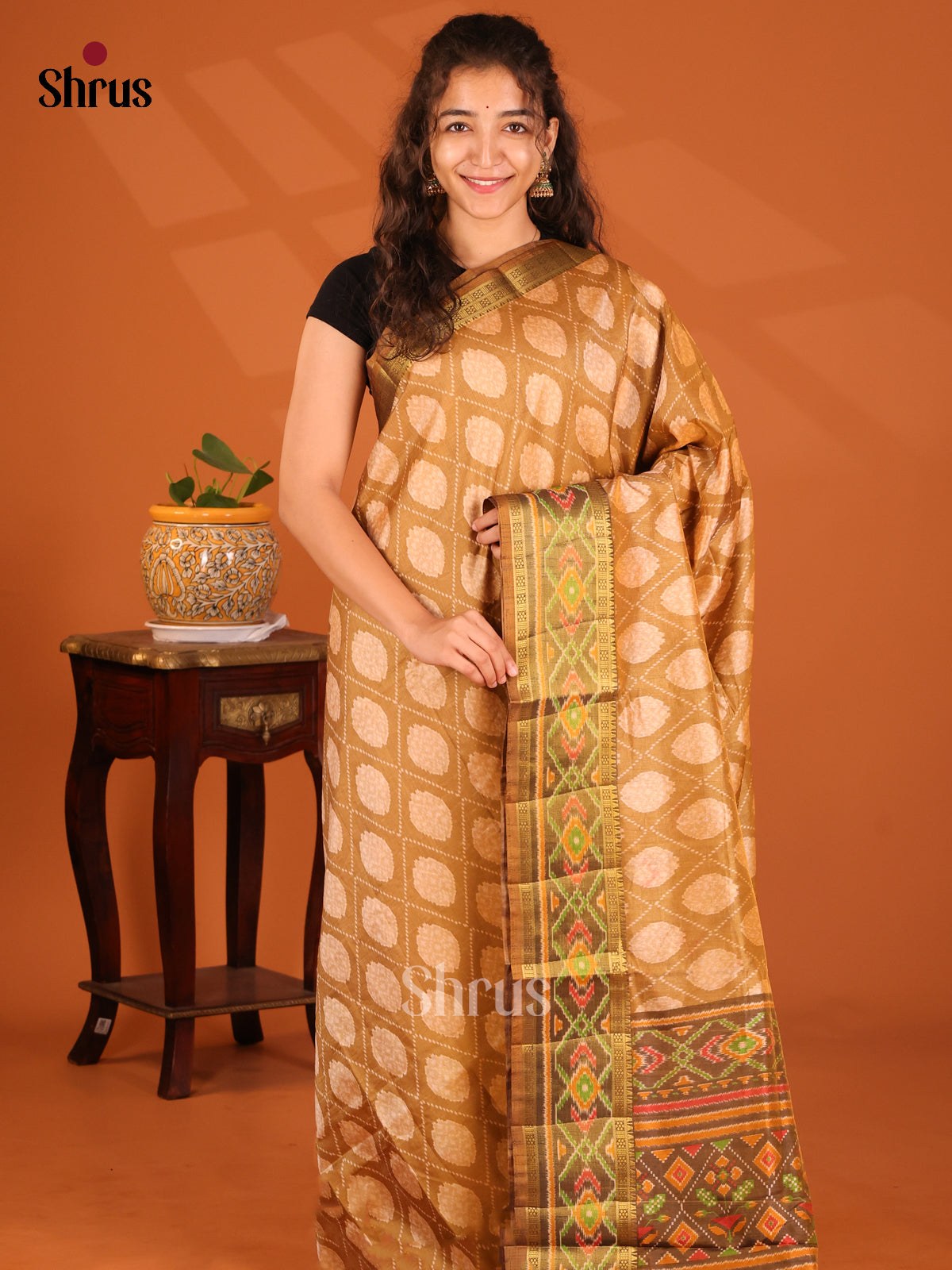 Lite & Dark Brown- Semi Patola Saree - Shop on Shrus.com