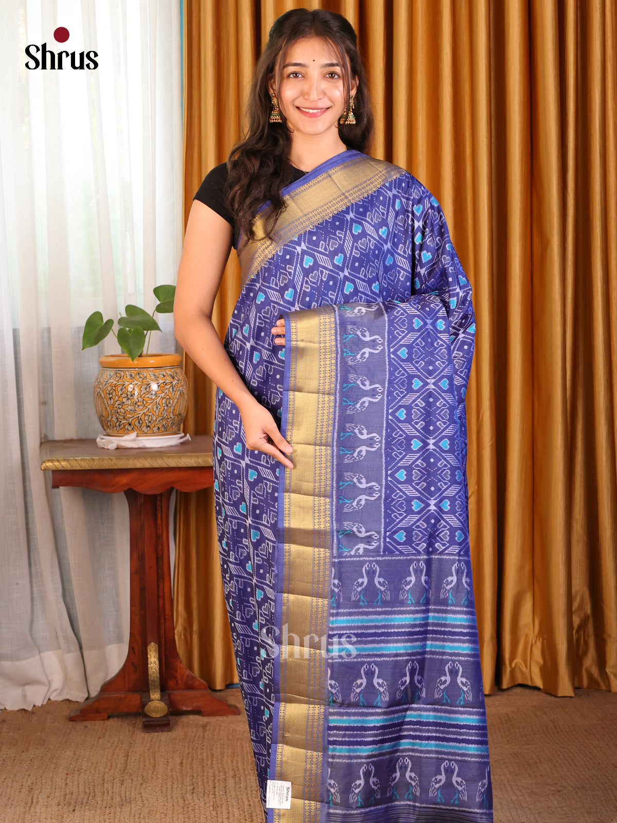 Blue - Semi Patola Saree - Shop on Shrus.com