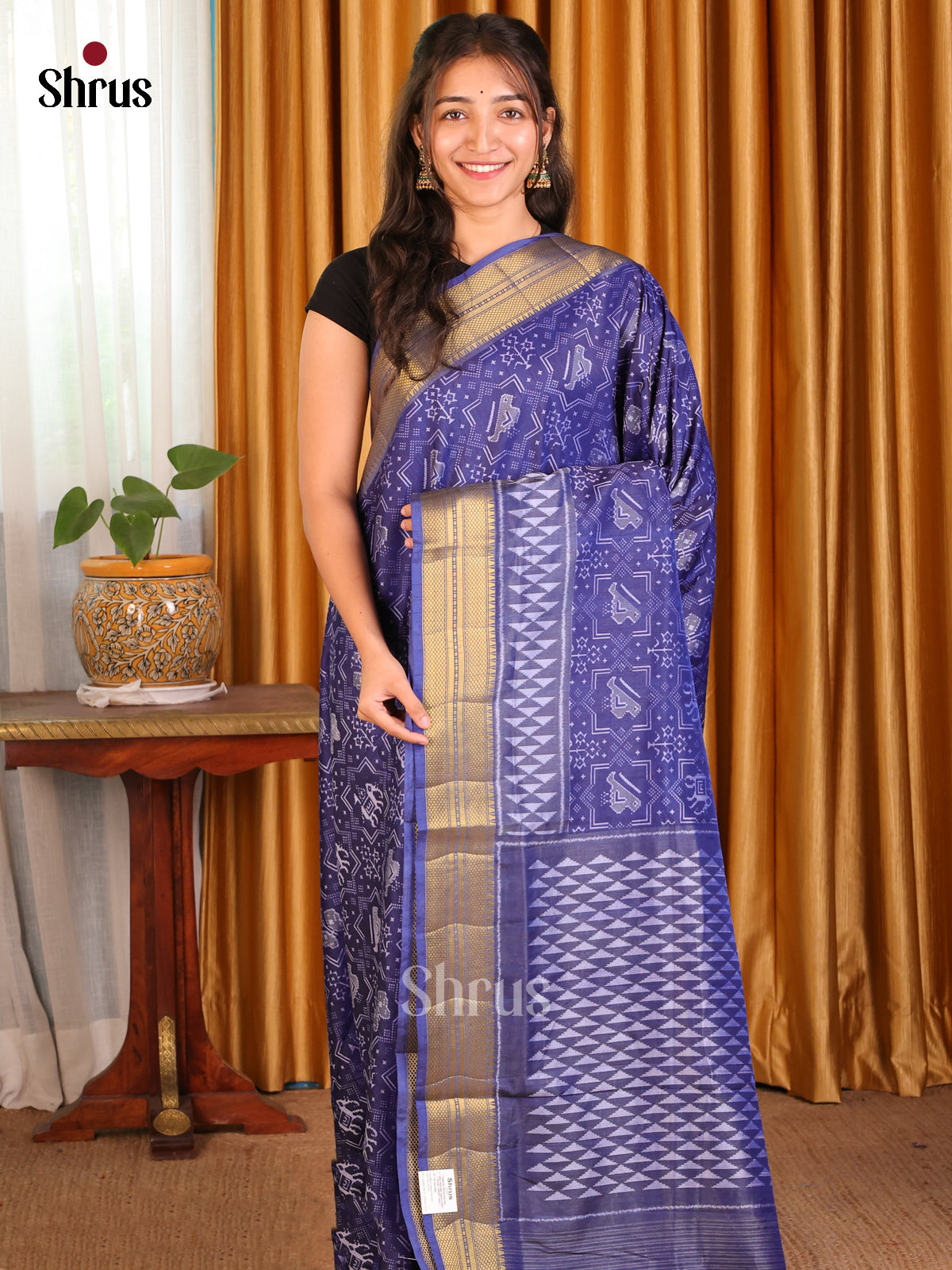 Blue - Semi Patola Saree - Shop on Shrus.com
