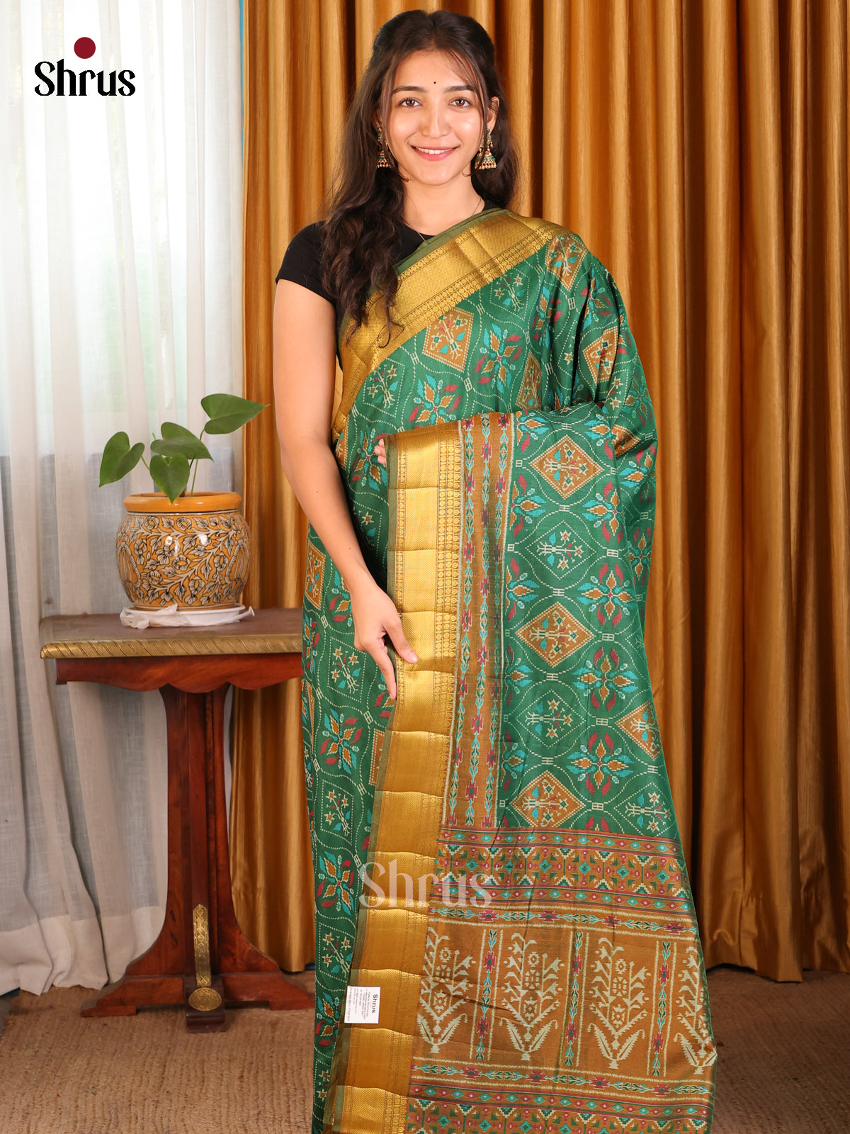 Green with Mehandi - Semi Patola Saree - Shop on Shrus.com