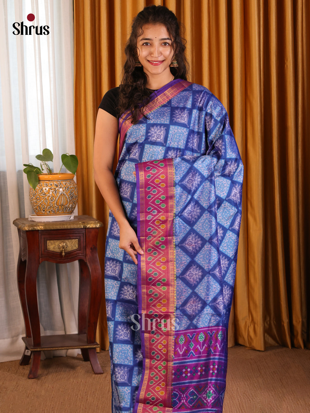 Blue with Purple - Semi Patola Saree - Shop on Shrus.com