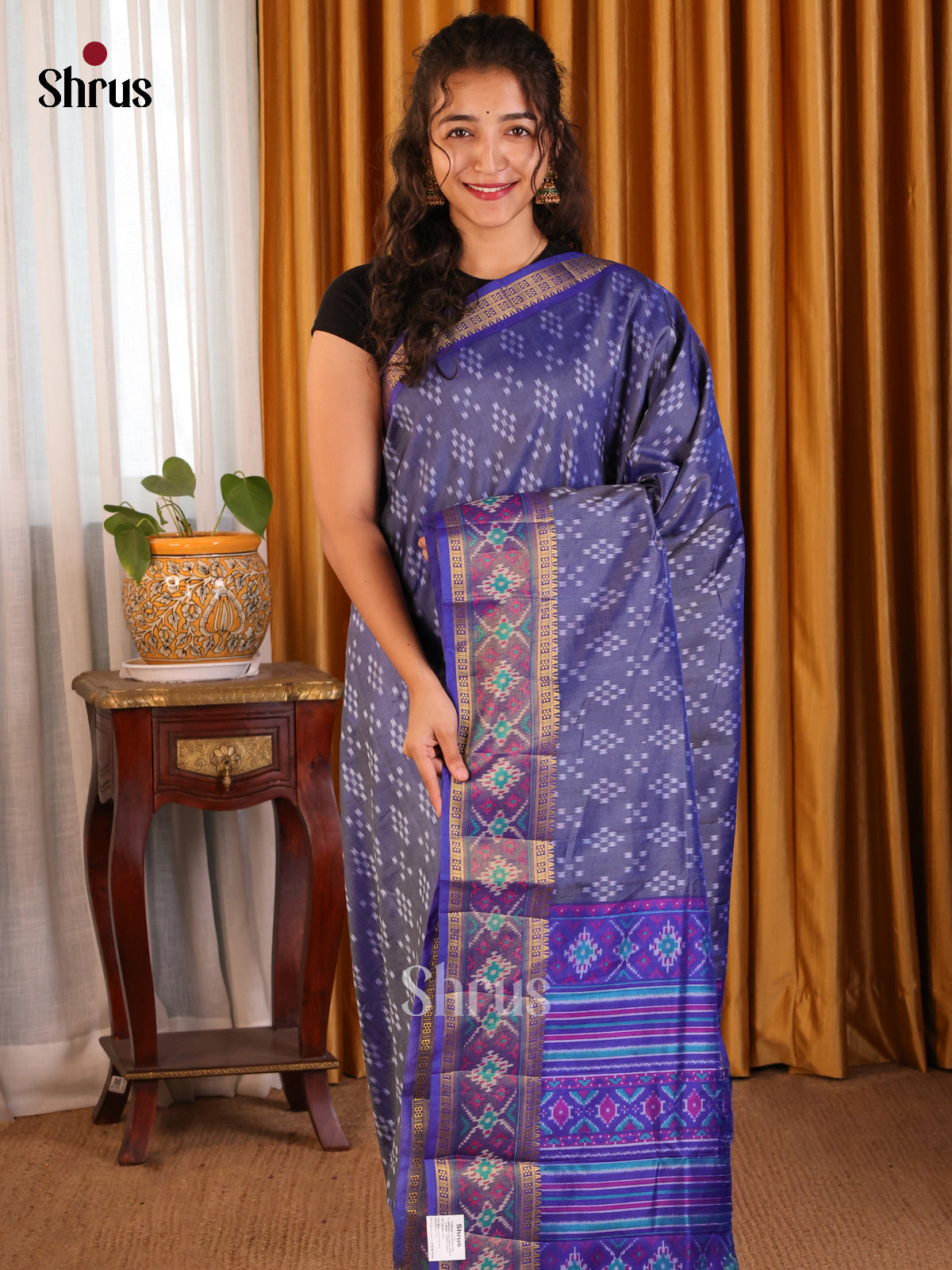 Blue - Semi Patola Saree - Shop on Shrus.com