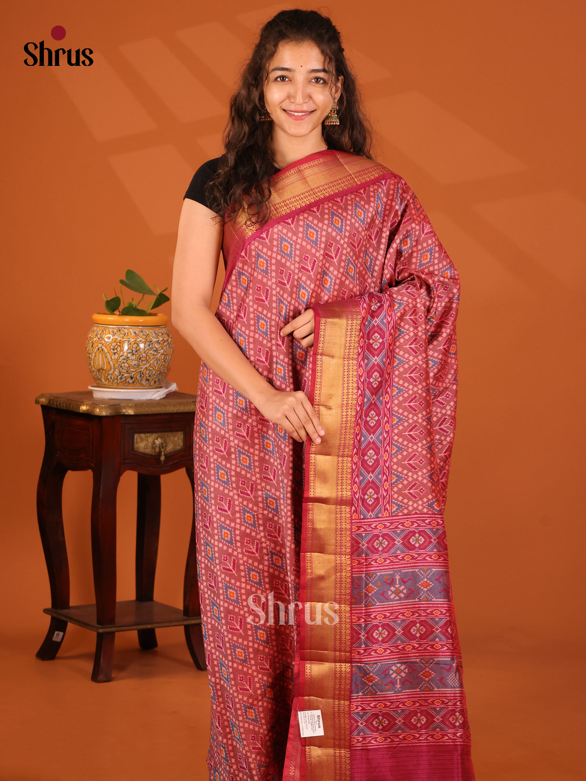 Maroon - Semi Patola Saree - Shop on Shrus.com