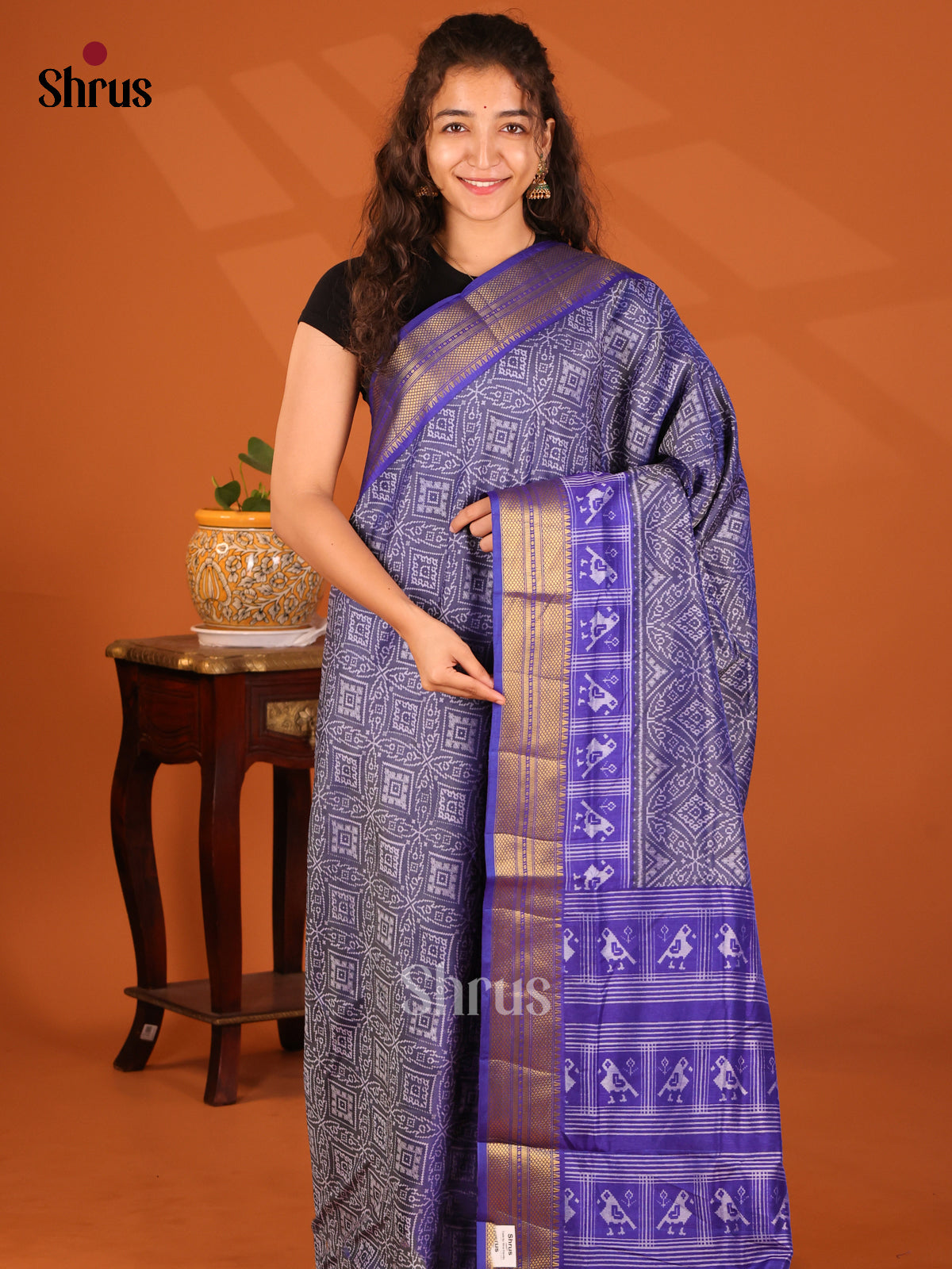 Blue - Semi Patola Saree - Shop on Shrus.com