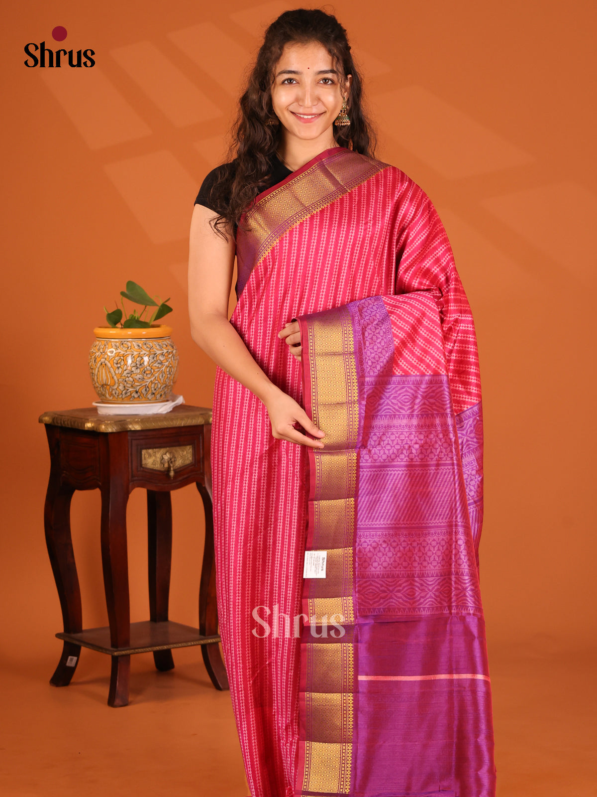 Pink with Purple- Semi Patola Saree - Shop on Shrus.com