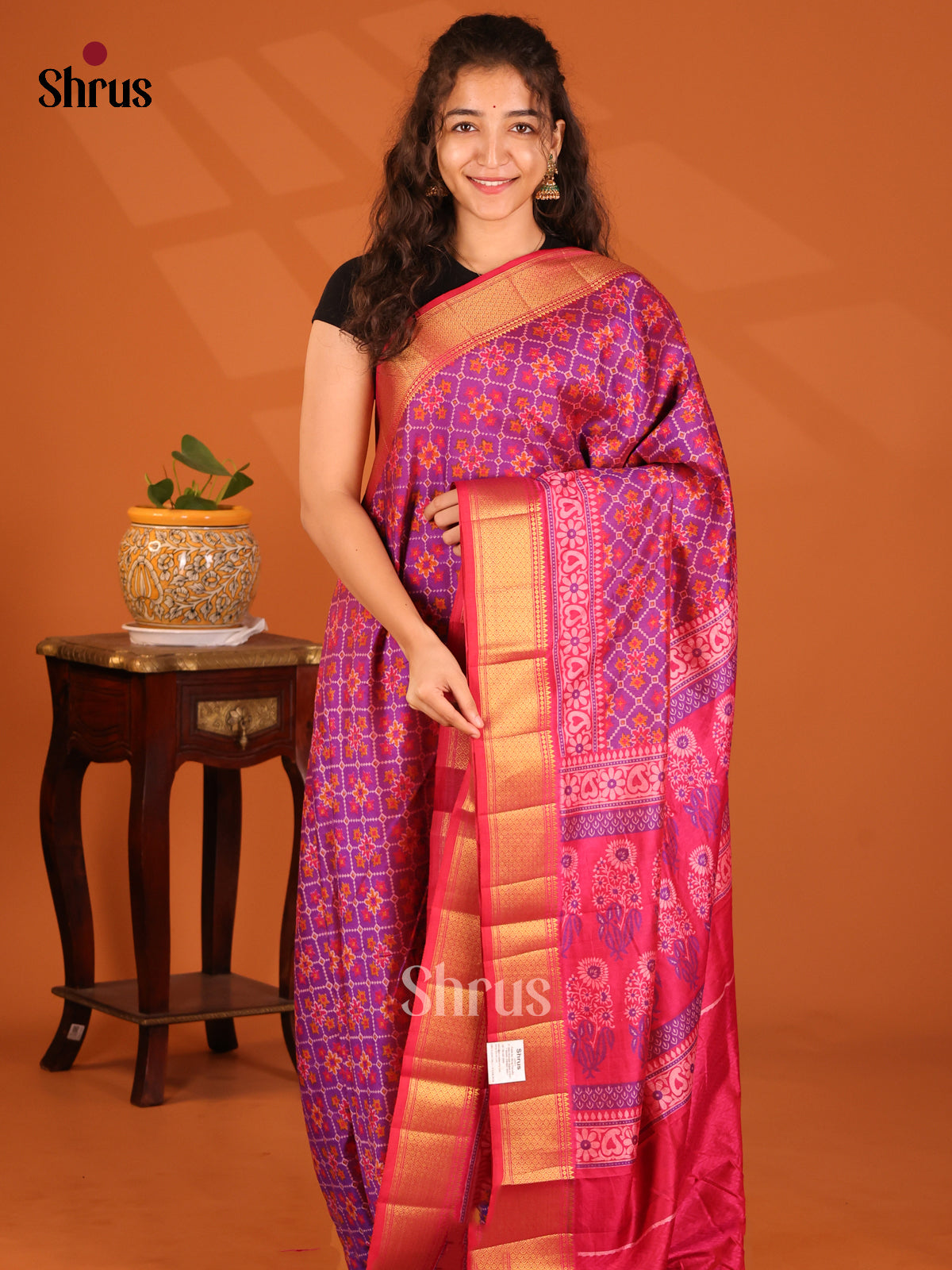 Purple & Pink- Semi Patola Saree - Shop on Shrus.com