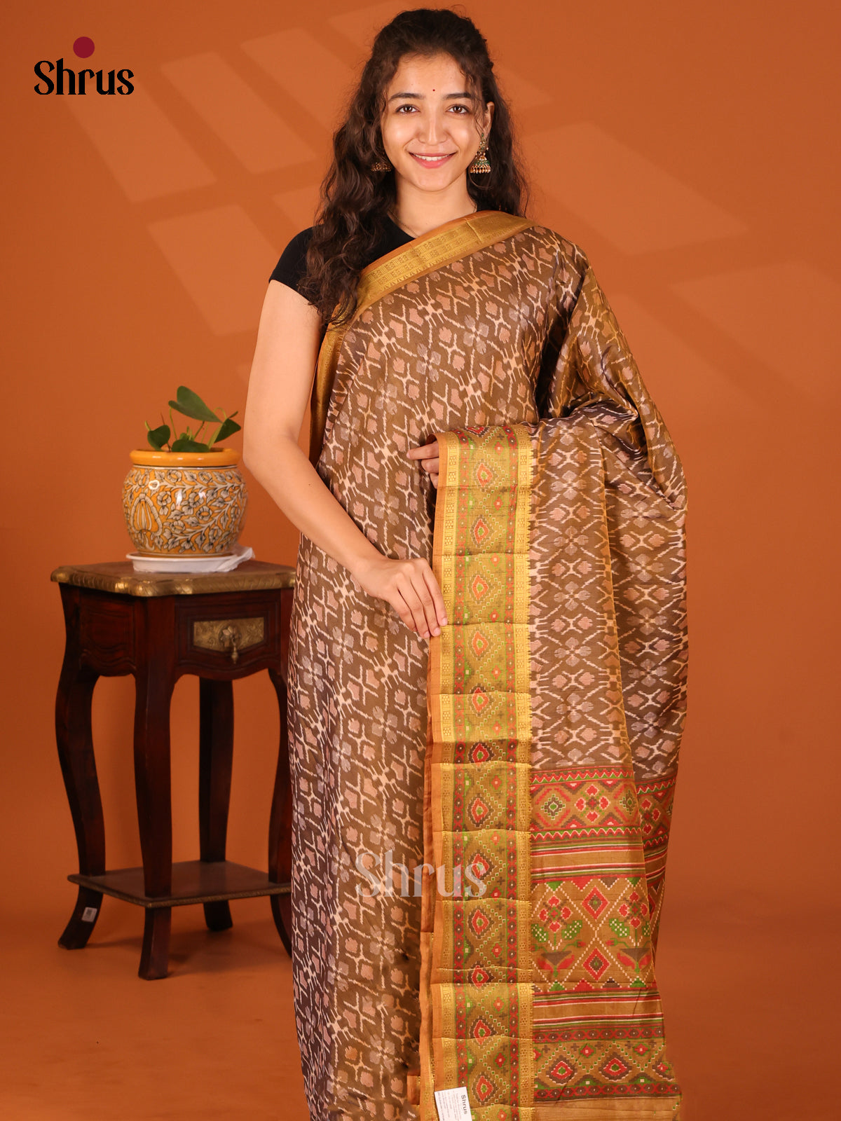 Brown - Semi Patola Saree - Shop on Shrus.com