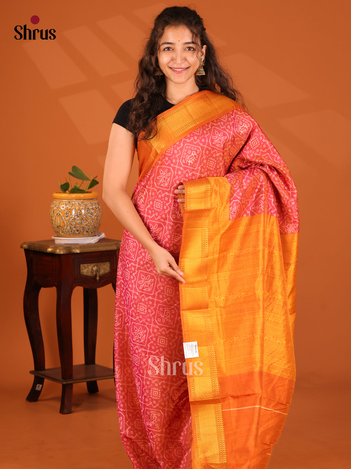 Pink with Orange- Semi Patola Saree - Shop on Shrus.com