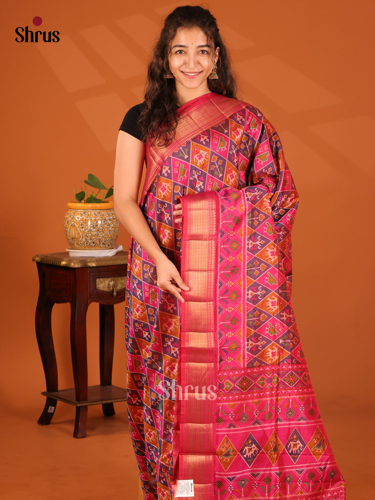 Purple with Pink - Semi Patola Saree - Shop on Shrus.com