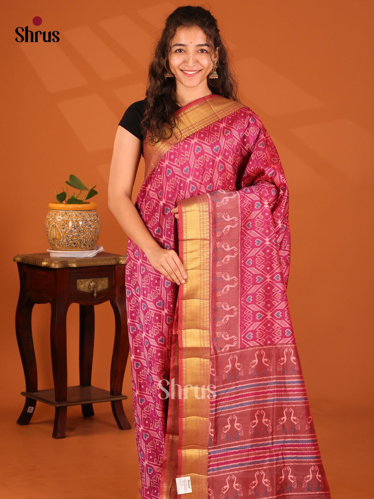 Maroon- Semi Patola Saree - Shop on Shrus.com