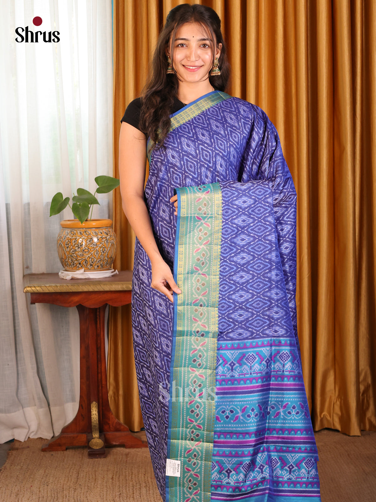 Blue with Sky Blue - Semi Patola Saree - Shop on Shrus.com