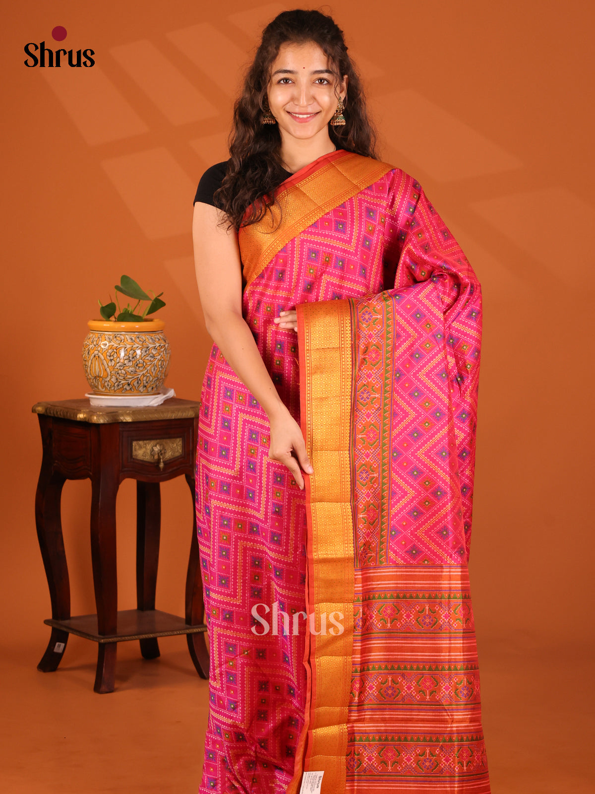 Pink with Orange- Semi Patola Saree - Shop on Shrus.com