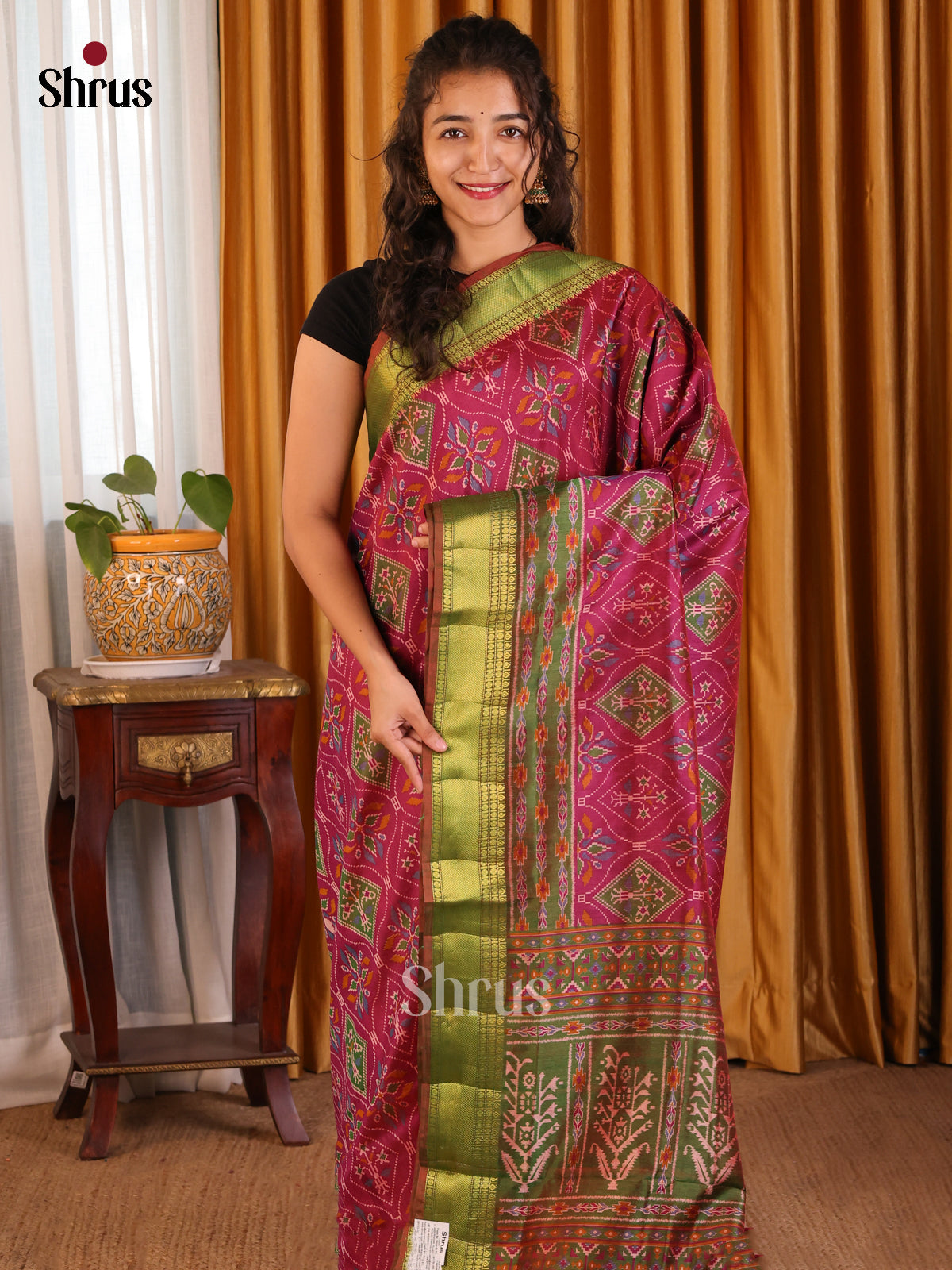 Purple with Green - Semi Patola Saree - Shop on Shrus.com