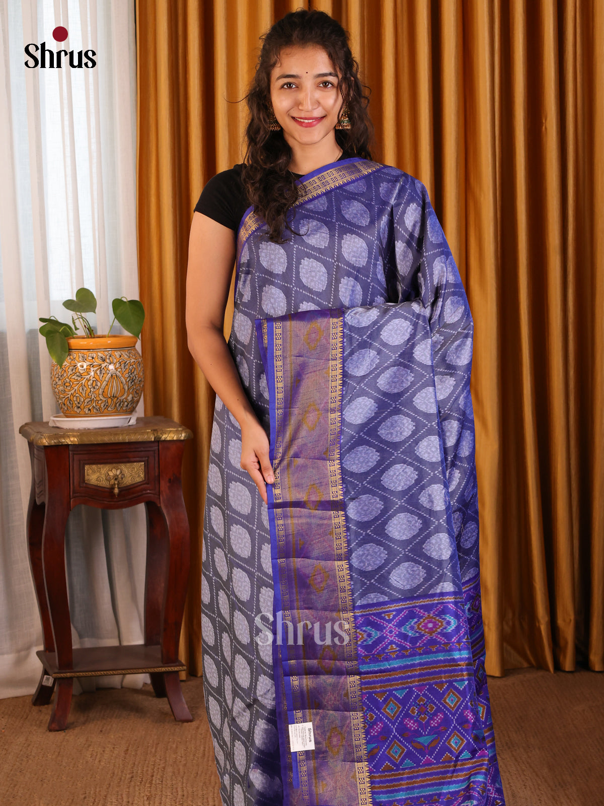 Blue - Semi Patola Saree - Shop on Shrus.com