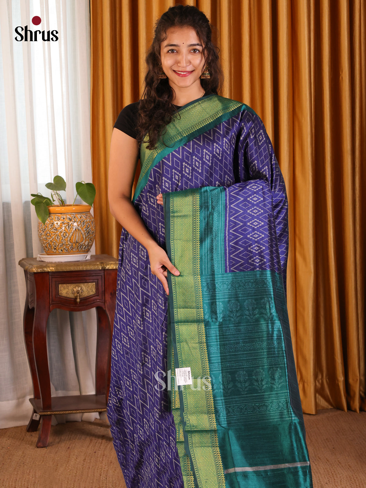 Blue with Green- Semi Patola Saree - Shop on Shrus.com