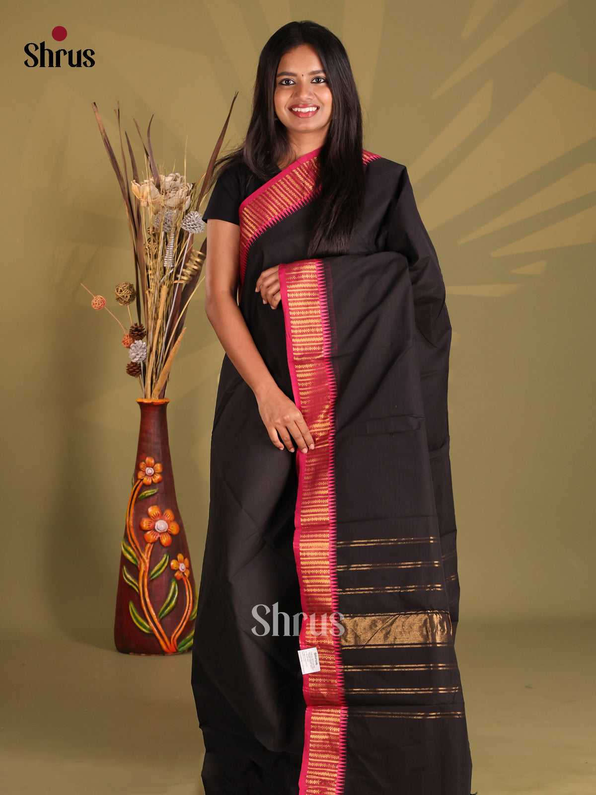 Black - Chettinad Cotton Saree - Shop on Shrus.com