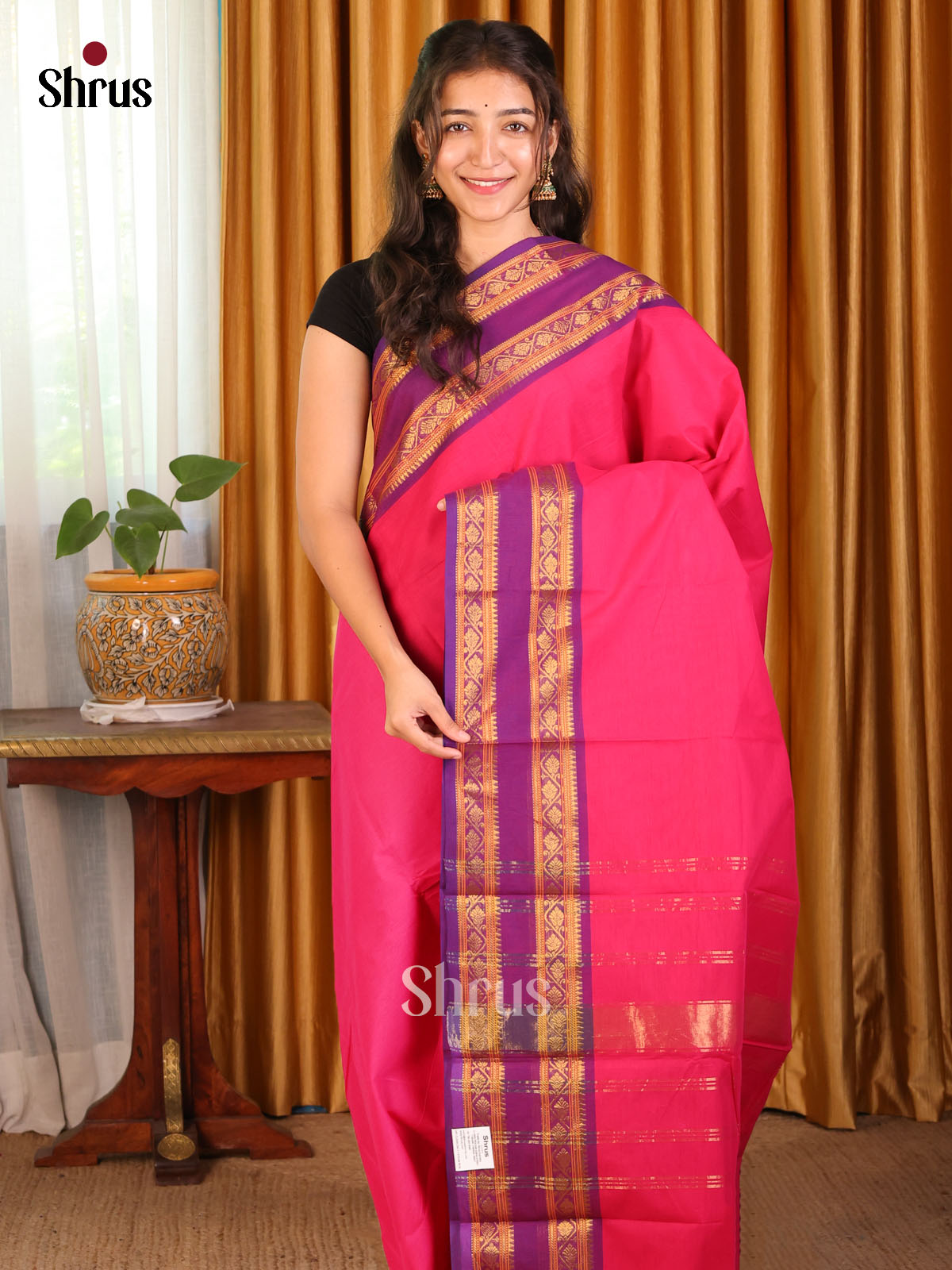 Pink with Purple- Chettinad Cotton Saree - Shop on Shrus.com